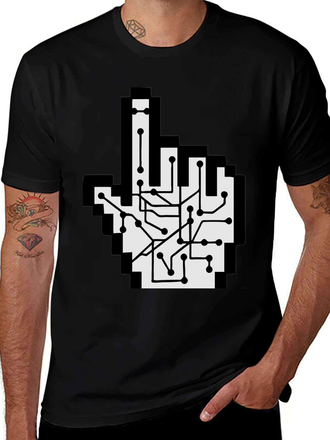 Variant 27 of Circuit Board Pointer T-Shirt - Pixel Hand Design