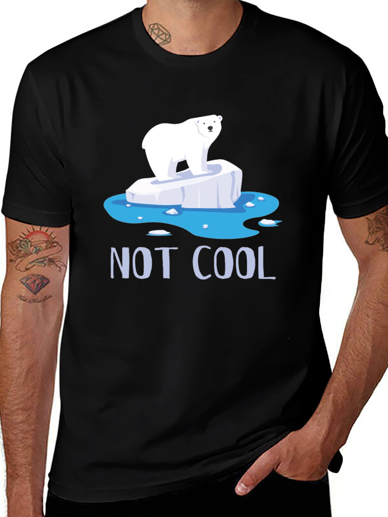 Black Not Cool Polar Bear Graphic T-Shirt - Global Warming Awareness main image