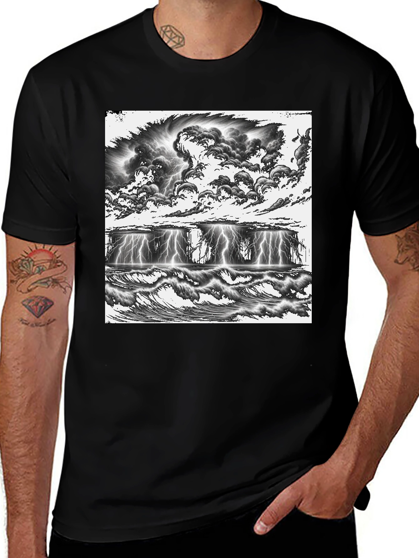 Variant 19 of Stormy Seas Graphic Tee - Black Cotton T-Shirt