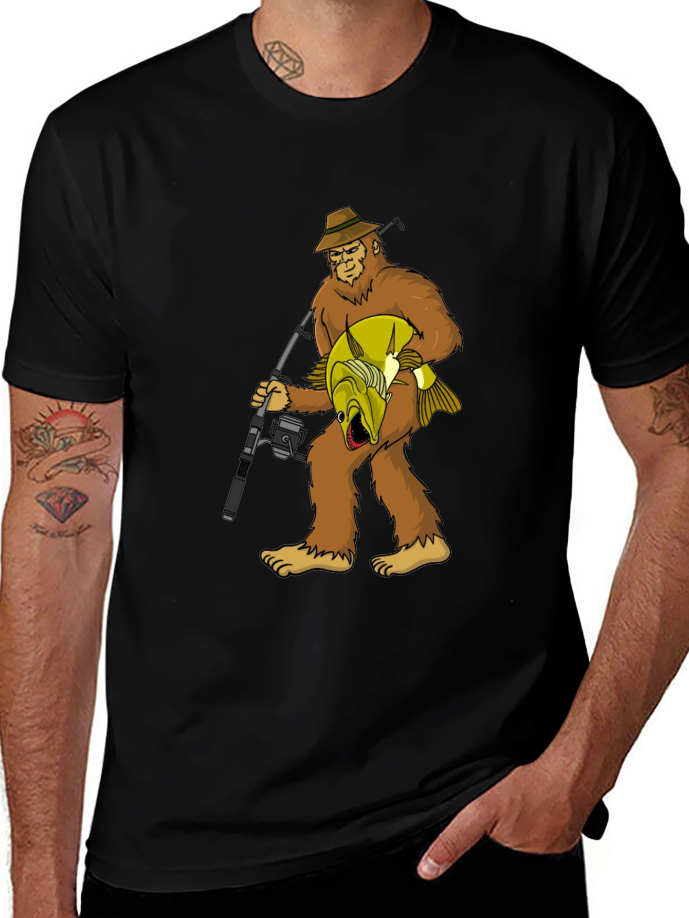 Variant 26 of Bigfoot Fishing T-Shirt - Funny Sasquatch Tee