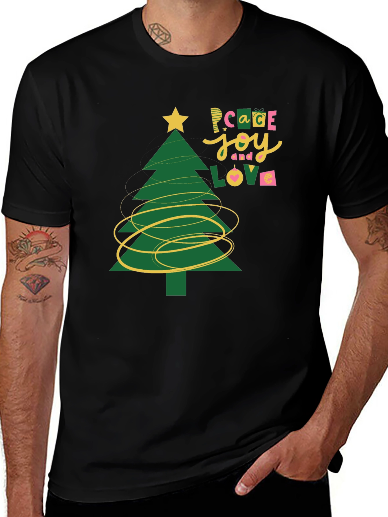 Peace Joy Love Christmas Tree Graphic Tee