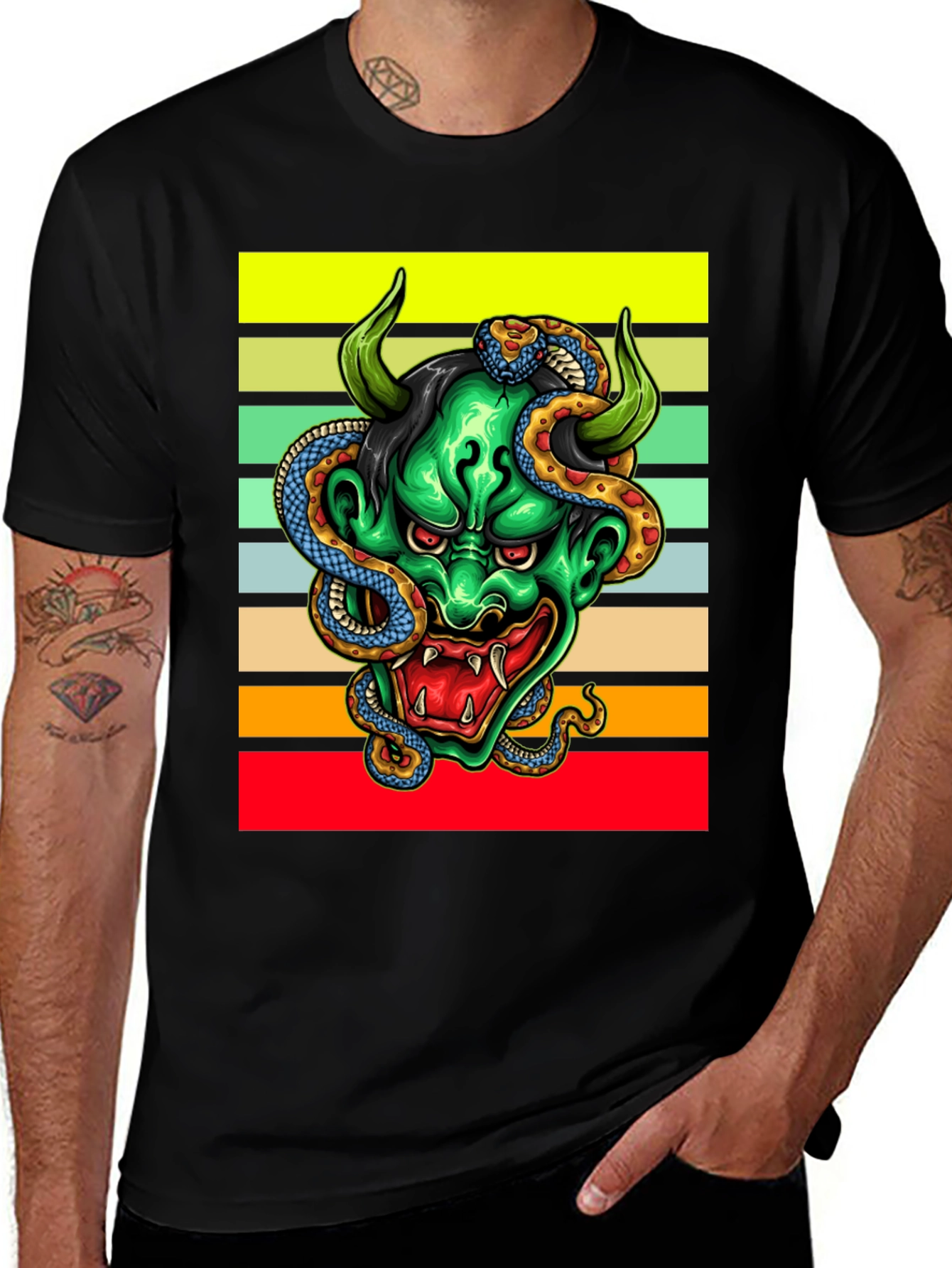 Variant 12 of Graphic Tee: Oni Mask & Snake
