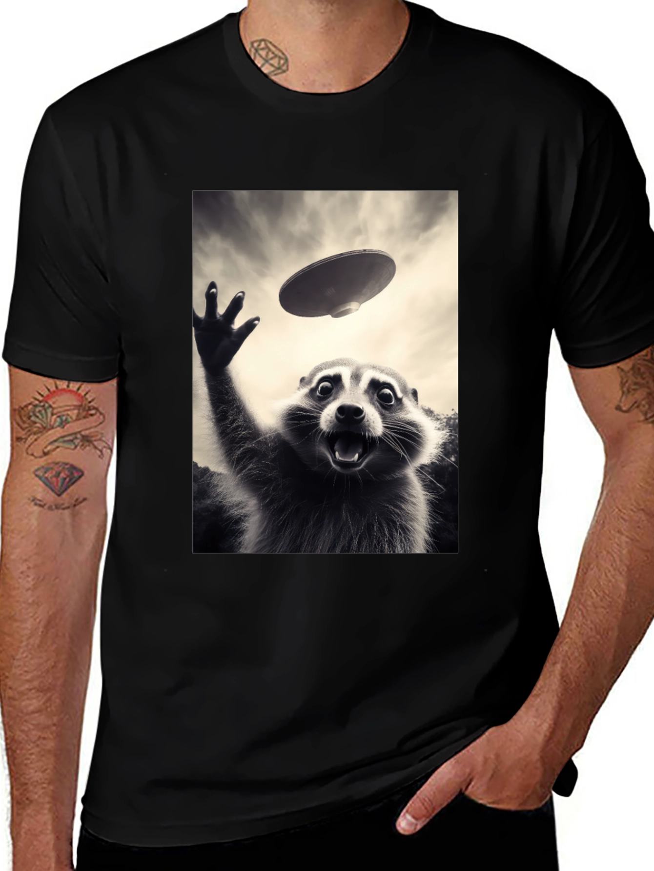 Variant 17 of Raccoon UFO T-Shirt - Funny Alien Abduction Tee