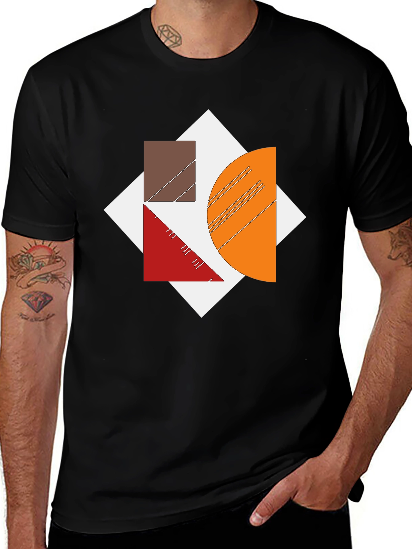Variant 24 of Geometric Print Black T-Shirt, Modern Art Tee