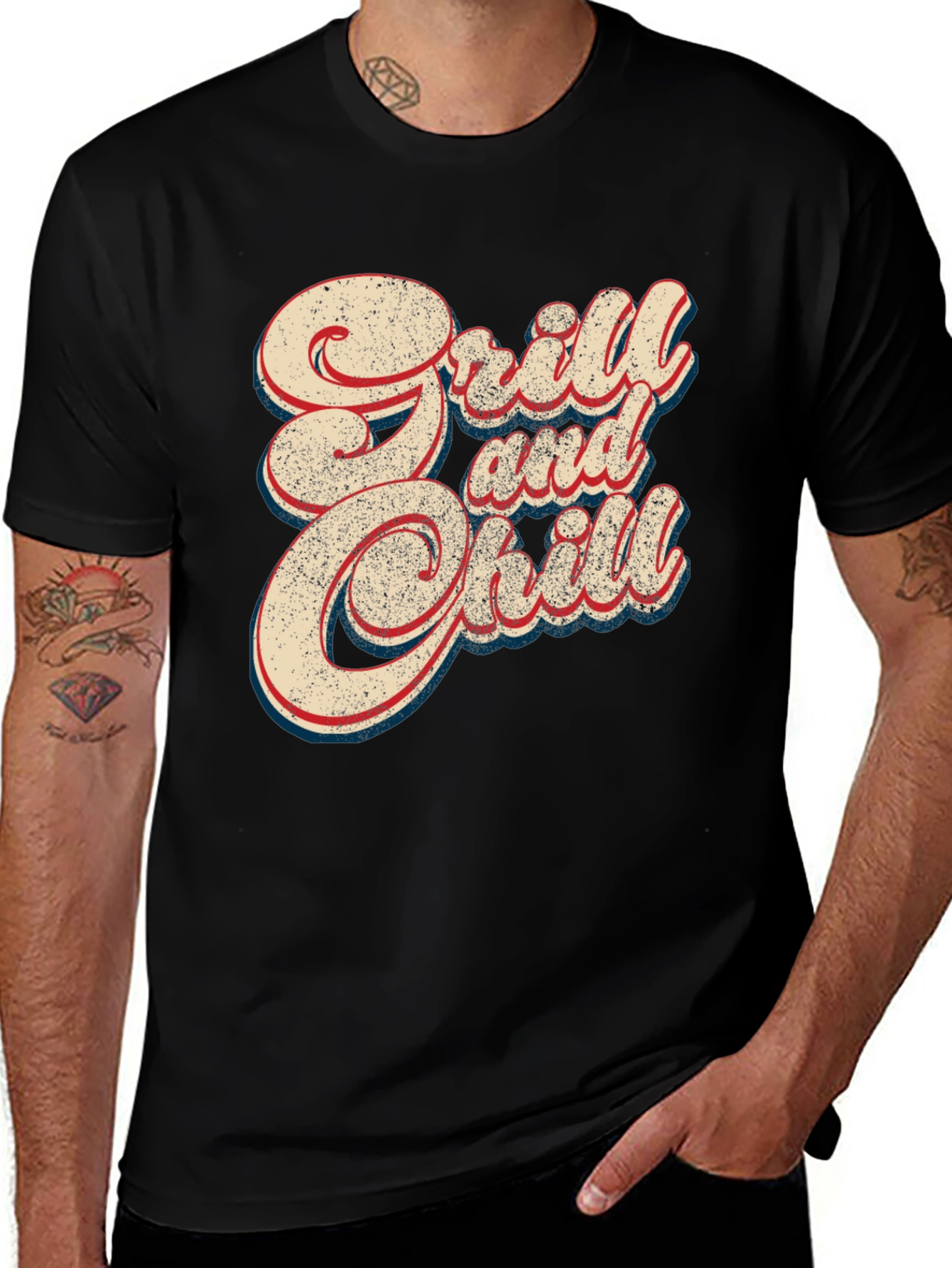Variant 7 of Grill and Chill Retro Style Black T-Shirt