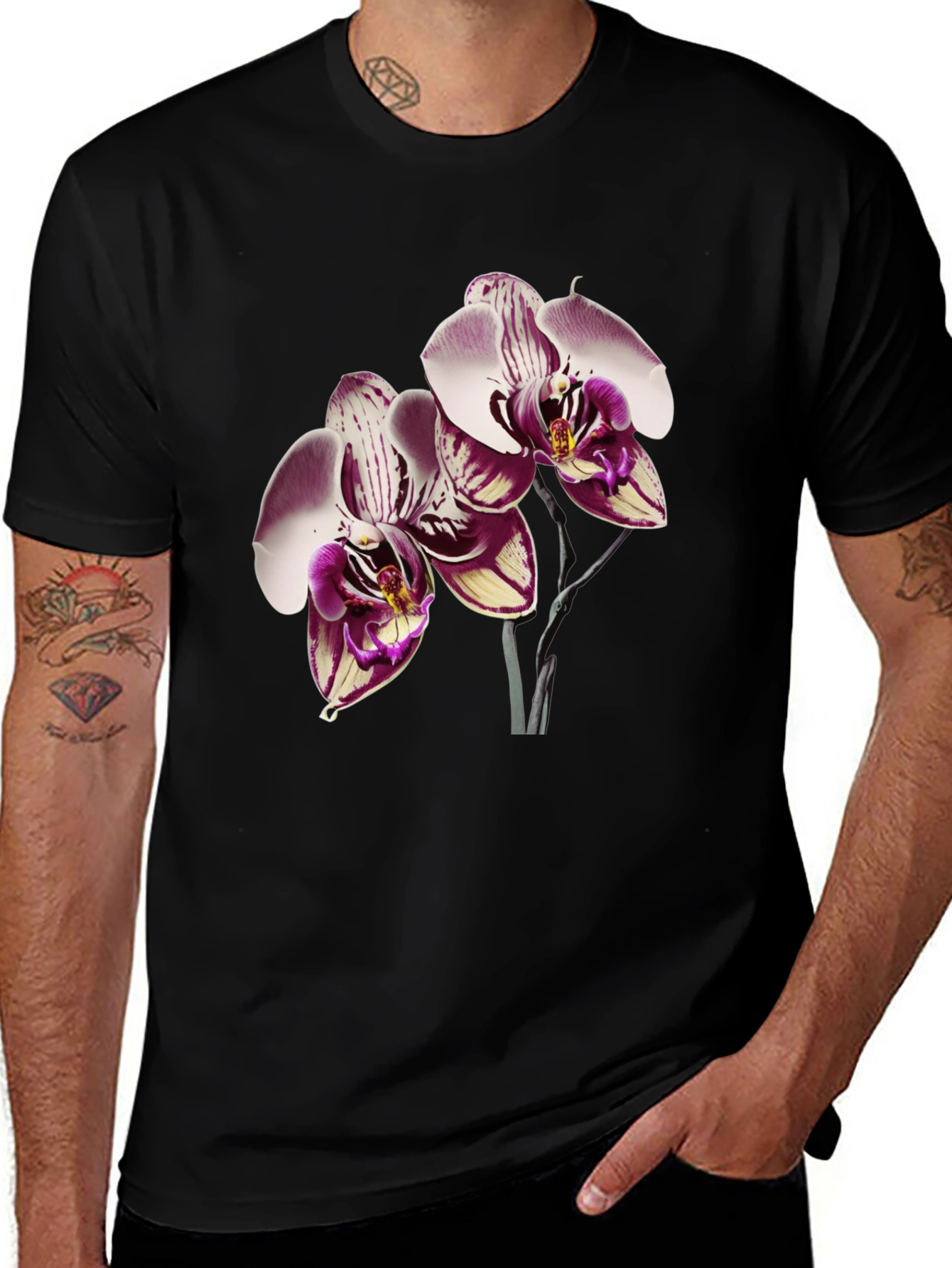 Variant 23 of Orchid Flower Graphic Black T-Shirt