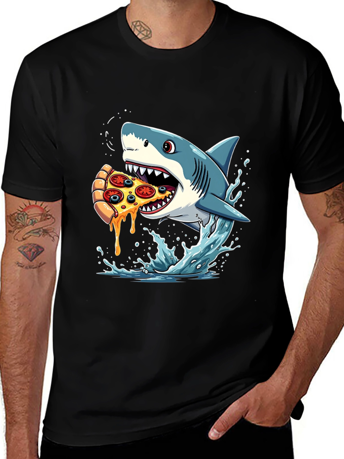 Variant 15 of Shark Pizza T-Shirt Funny Graphic Tee