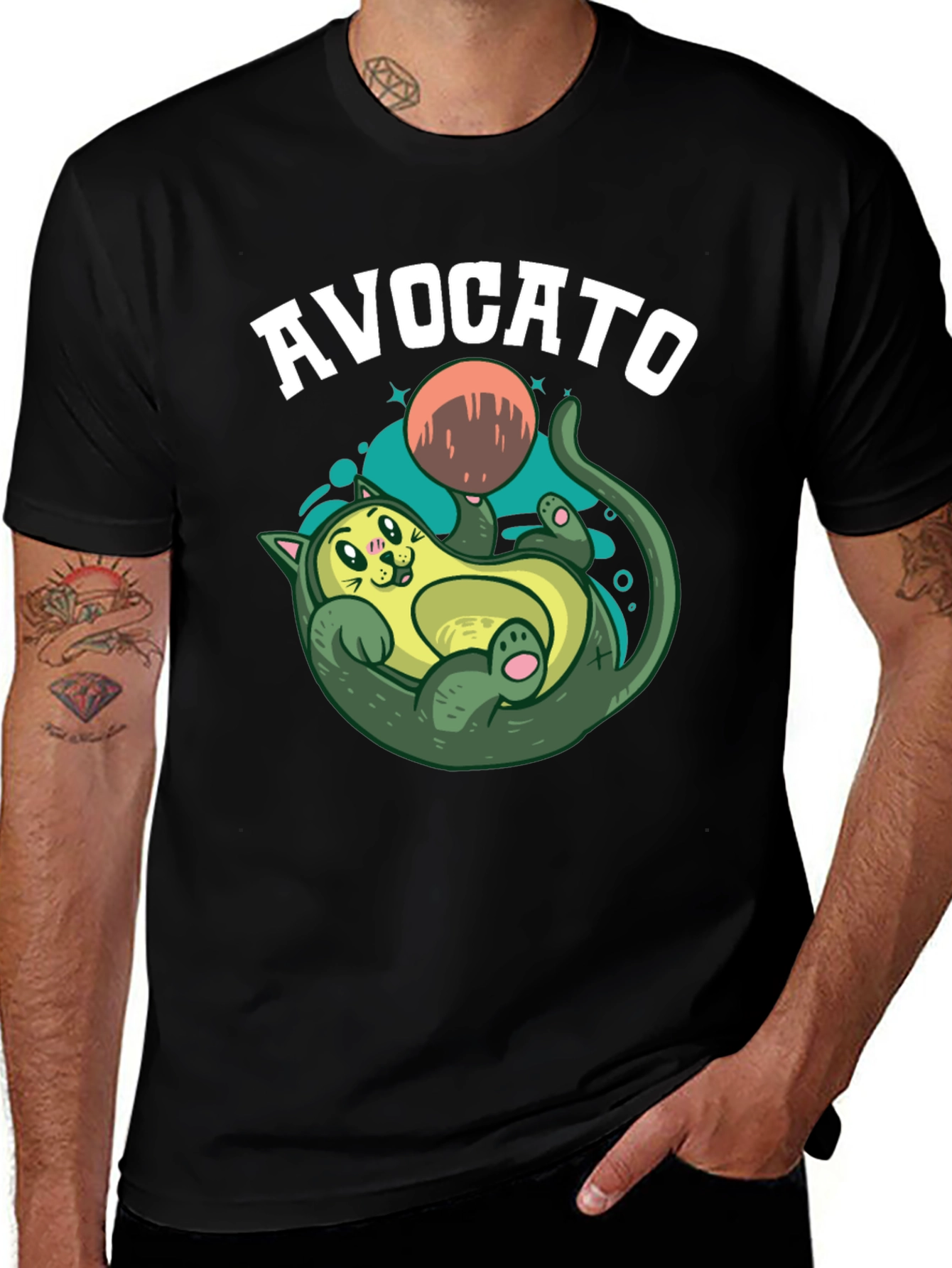 Avocato Black T-Shirt - Funny Cat Avocado Design