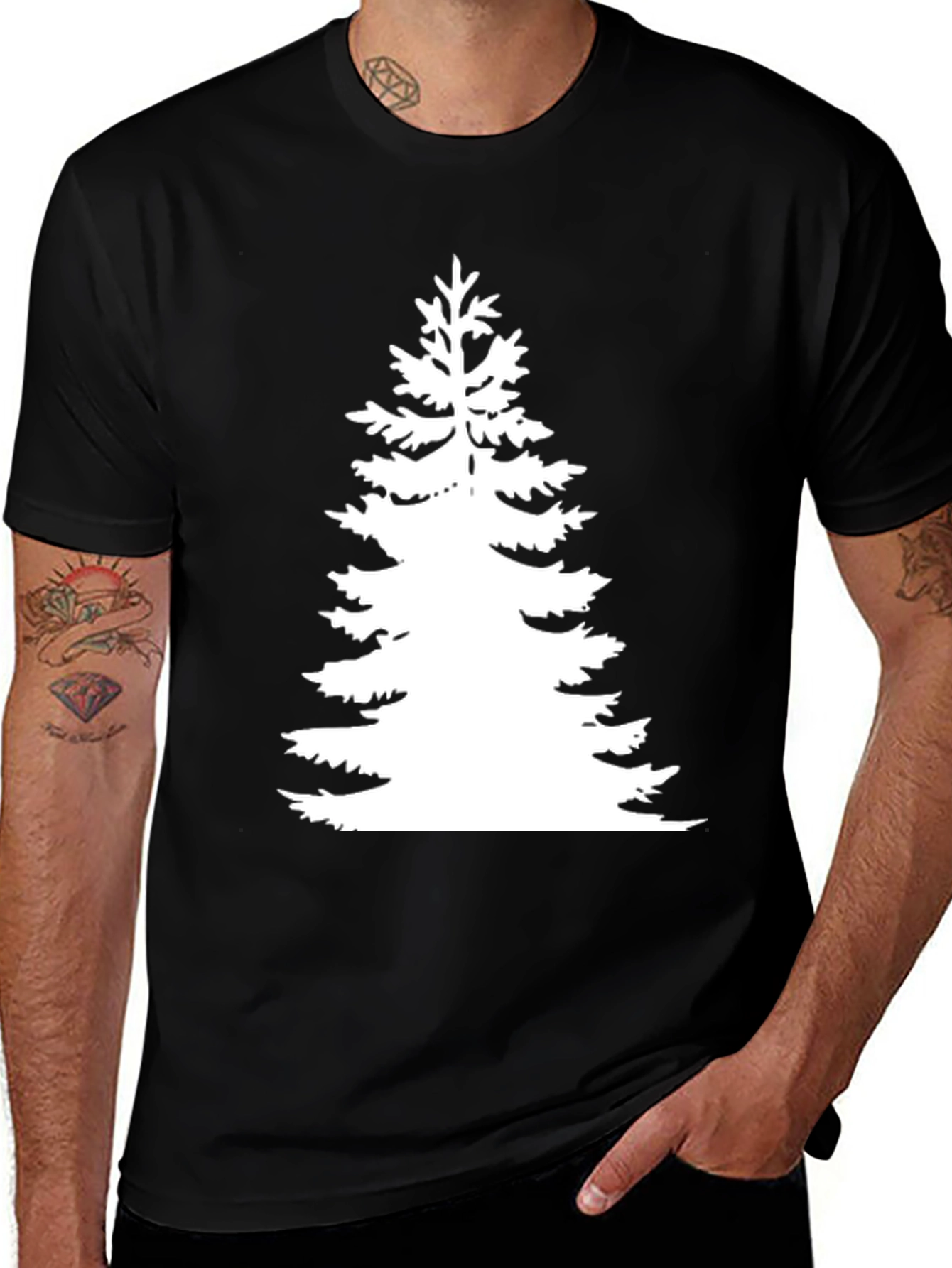 Evergreen Tree Graphic Tee - Black Cotton T-Shirt