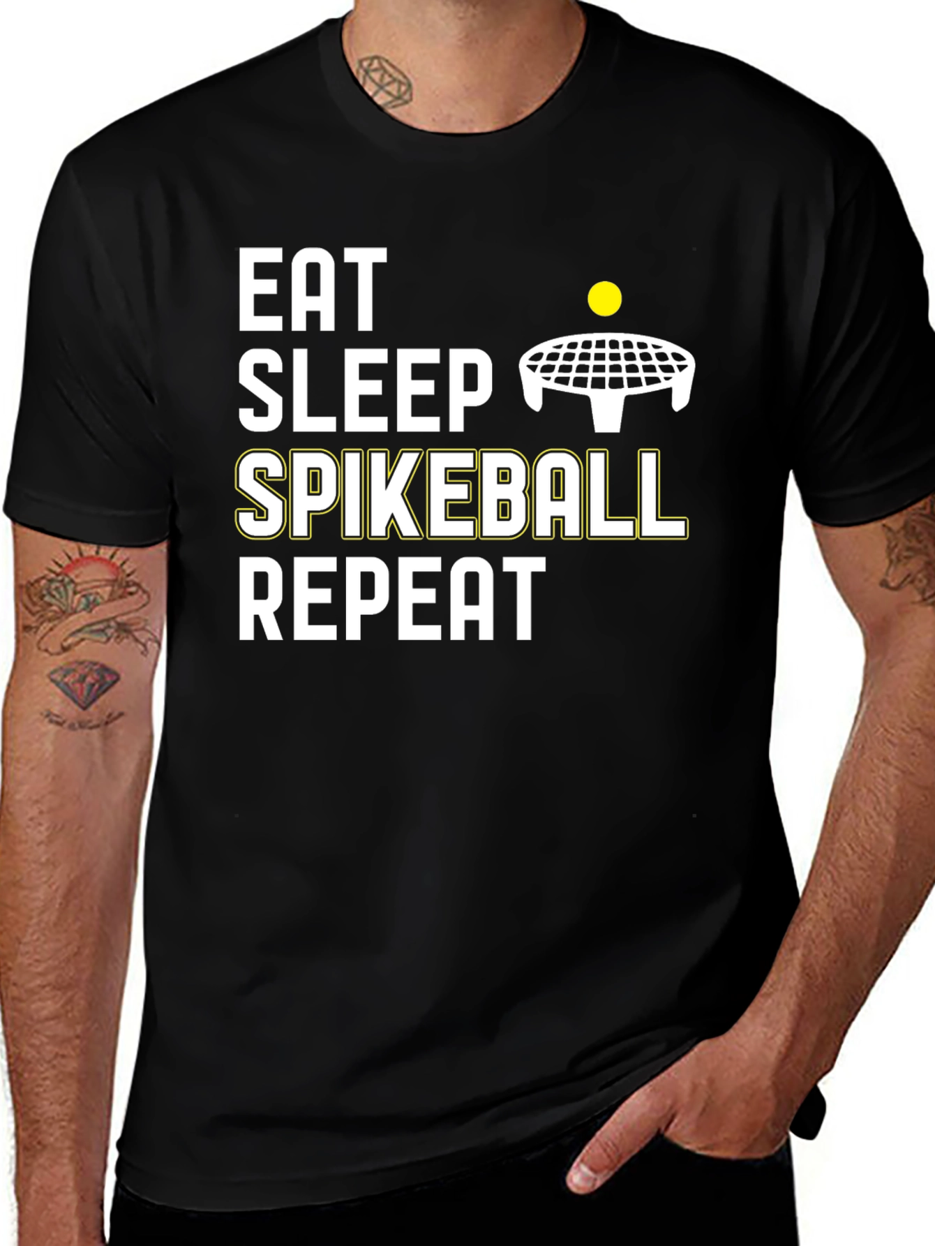 Eat Sleep Spikeball Repeat - Black Cotton T-Shirt
