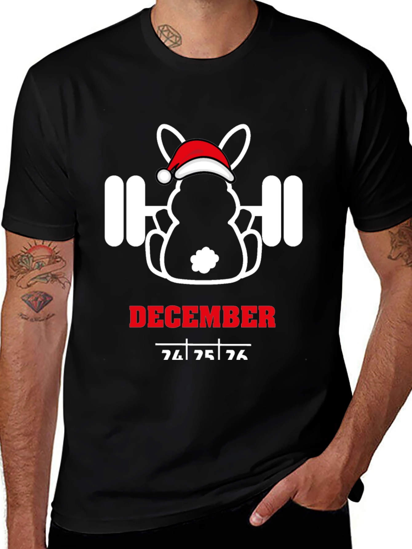 Variant 19 of Funny December Bunny Weightlifting T-Shirt