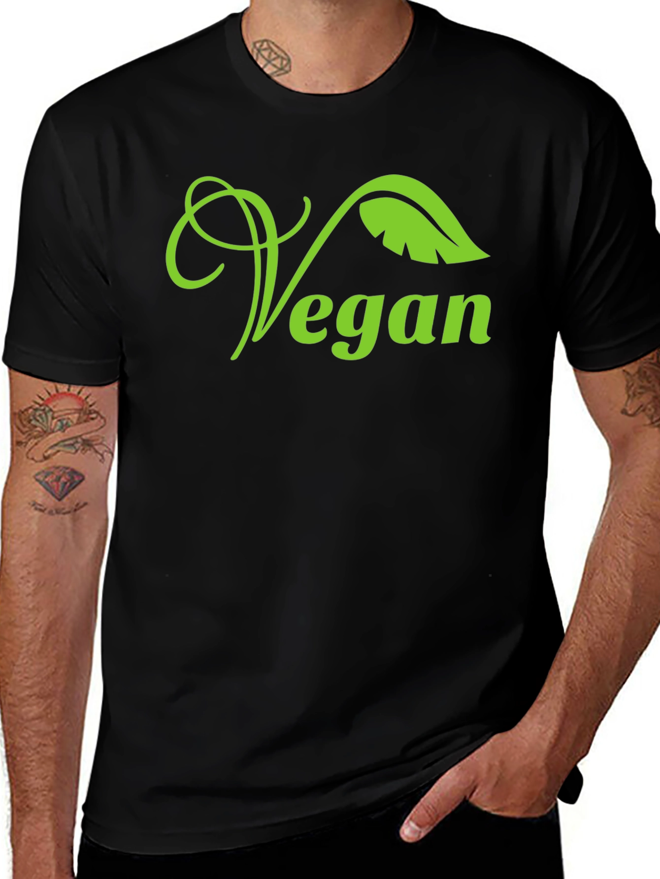 Variant 18 of Vegan Leaf Graphic T-Shirt - Black