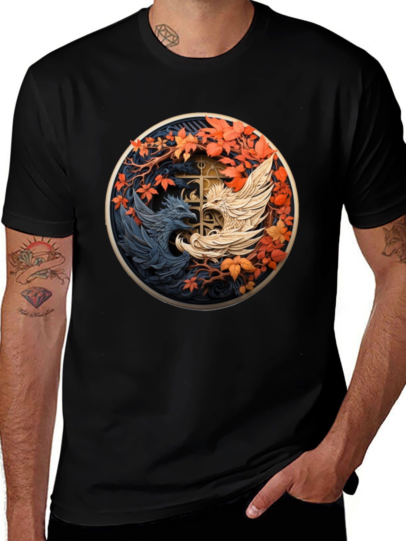 Variant 3 of Yin Yang Phoenix Graphic Tee - Black