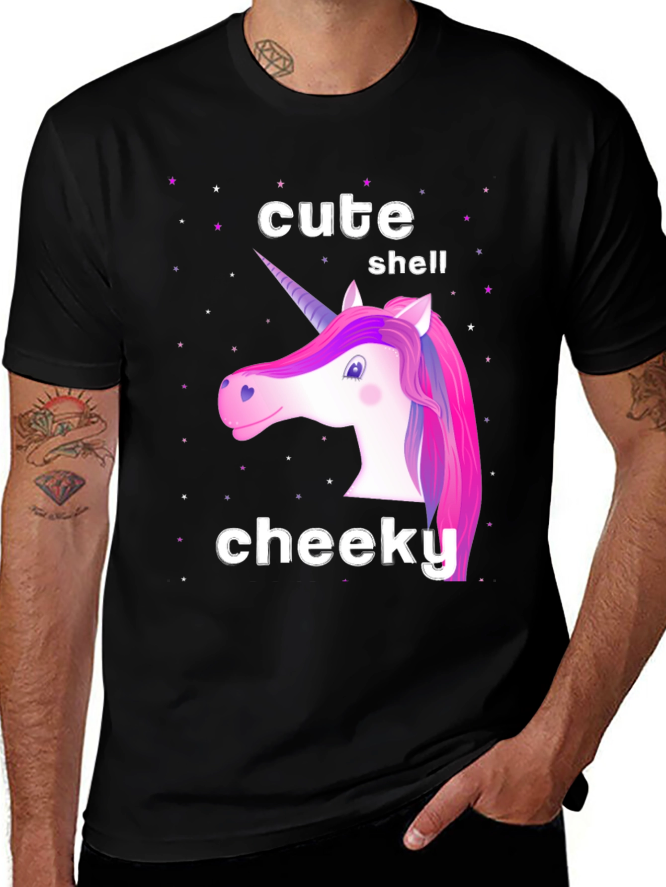Variant 25 of Cute Unicorn Graphic Tee - "Cute Shell Cheeky" Black T-Shirt