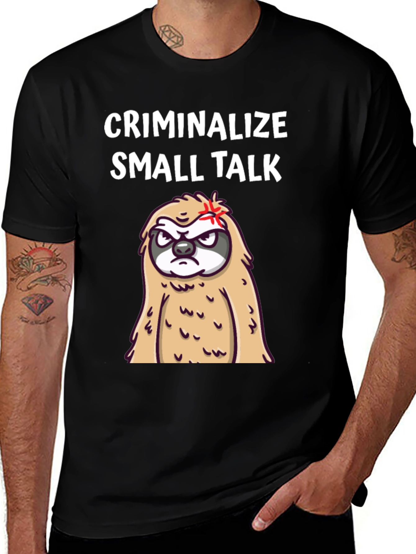 Variant 4 of Criminalize Small Talk Sloth Graphic Tee