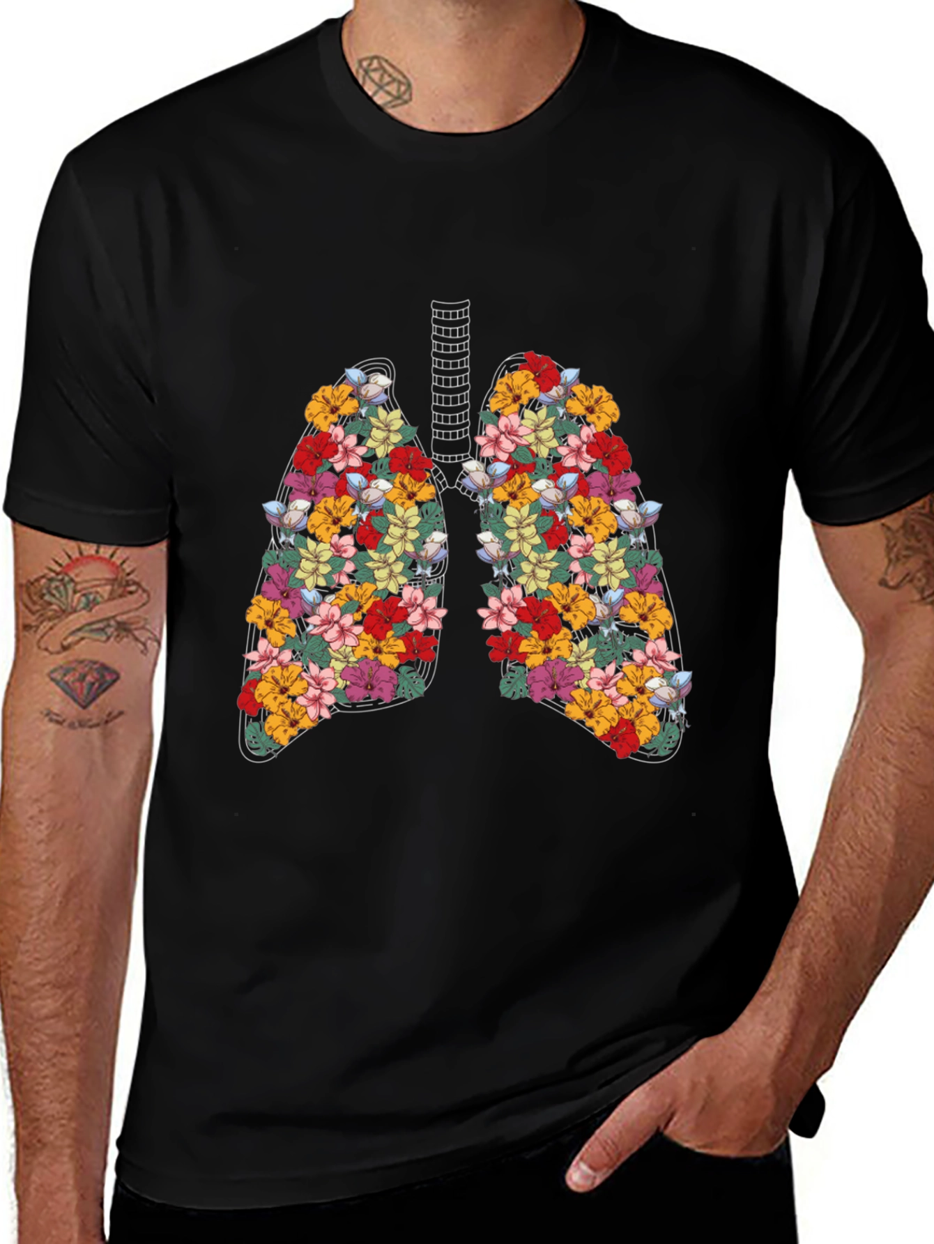 Variant 17 of Floral Lung Anatomy Graphic Tee - Unique Medical Design