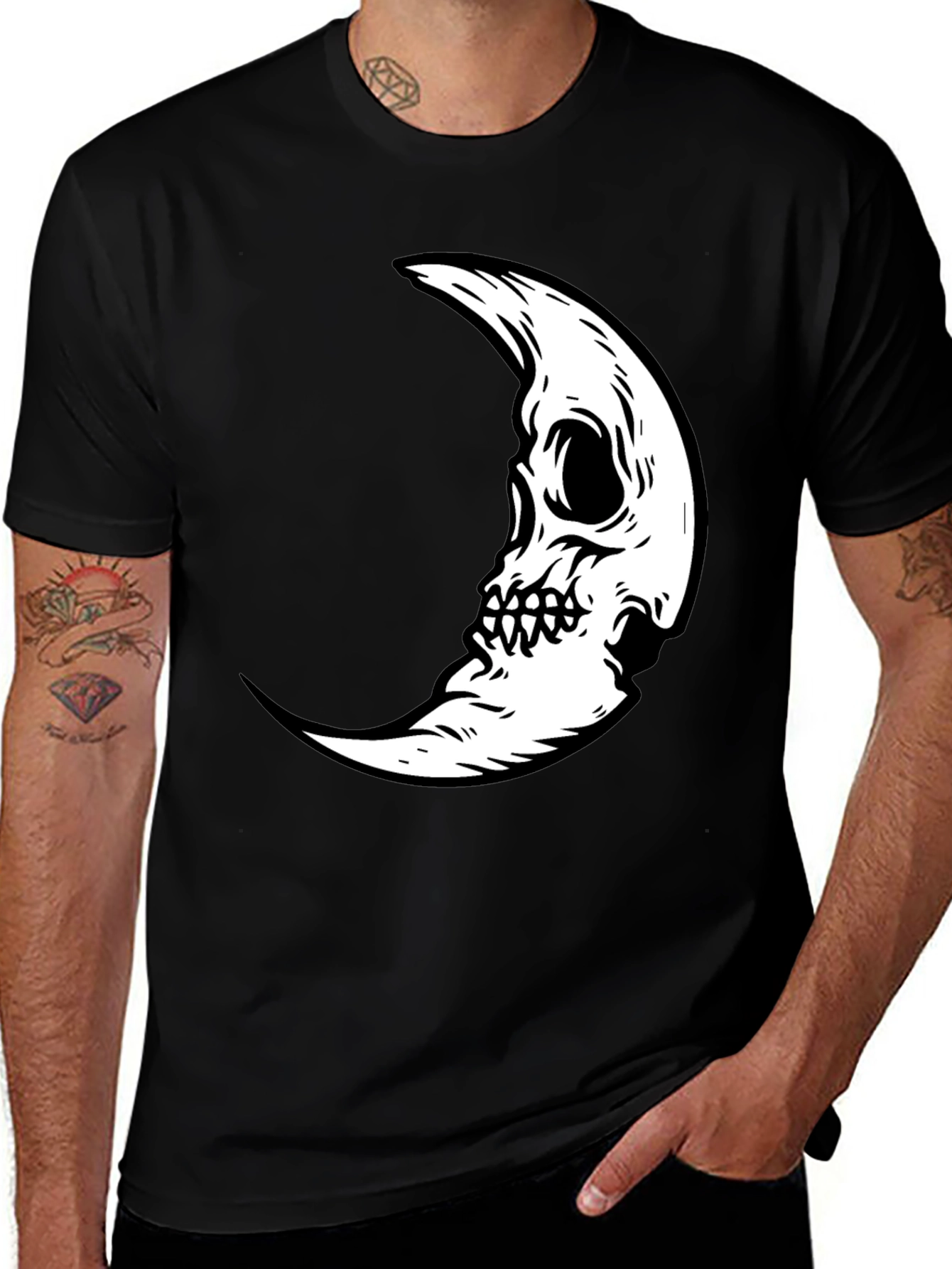 Variant 23 of Skull Moon Graphic Tee - Black Cotton Casual T-Shirt