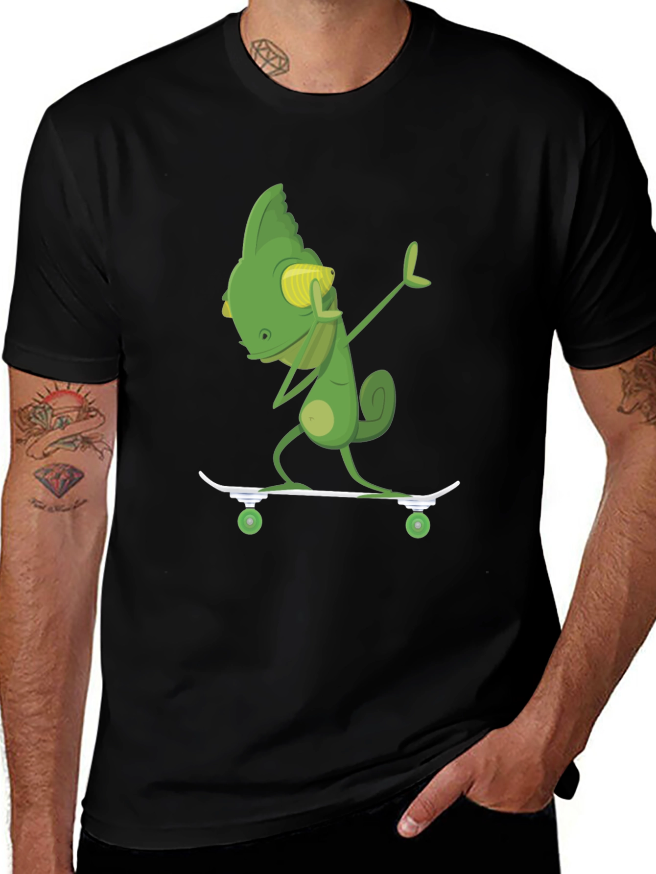 Variant 15 of Skateboarding Chameleon Graphic Tee - Black