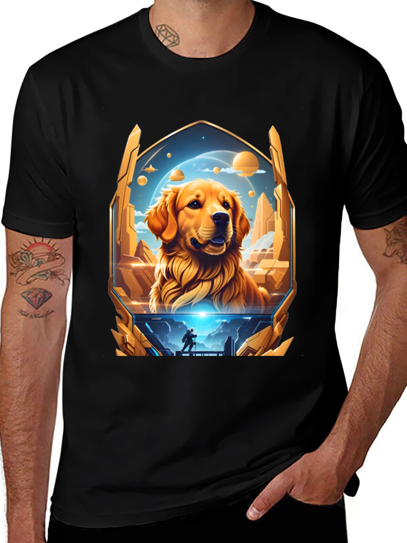 Variant 2 of Golden Retriever Space Explorer Graphic Tee