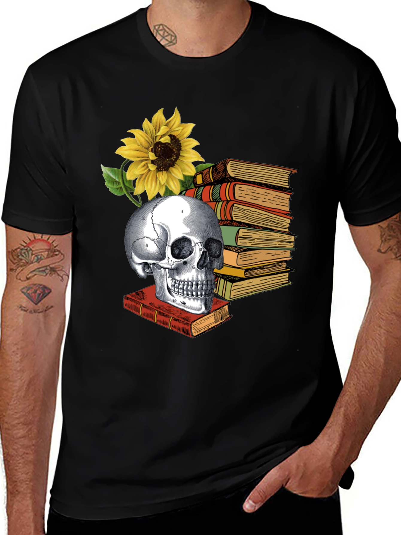 Black Skull & Books Graphic Tee - Read in Peace main image