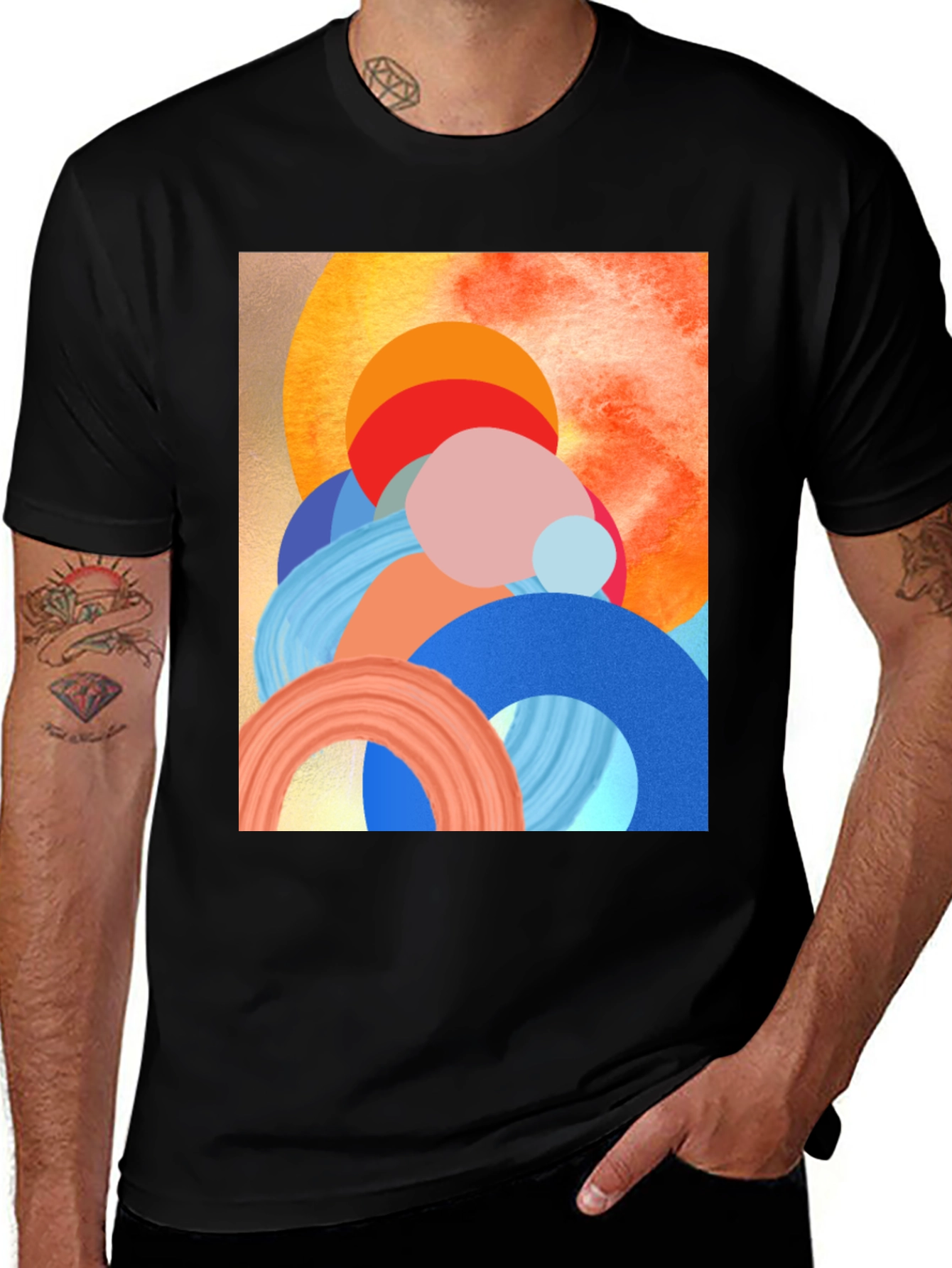 Abstract Circle Graphic Print Black T-Shirt