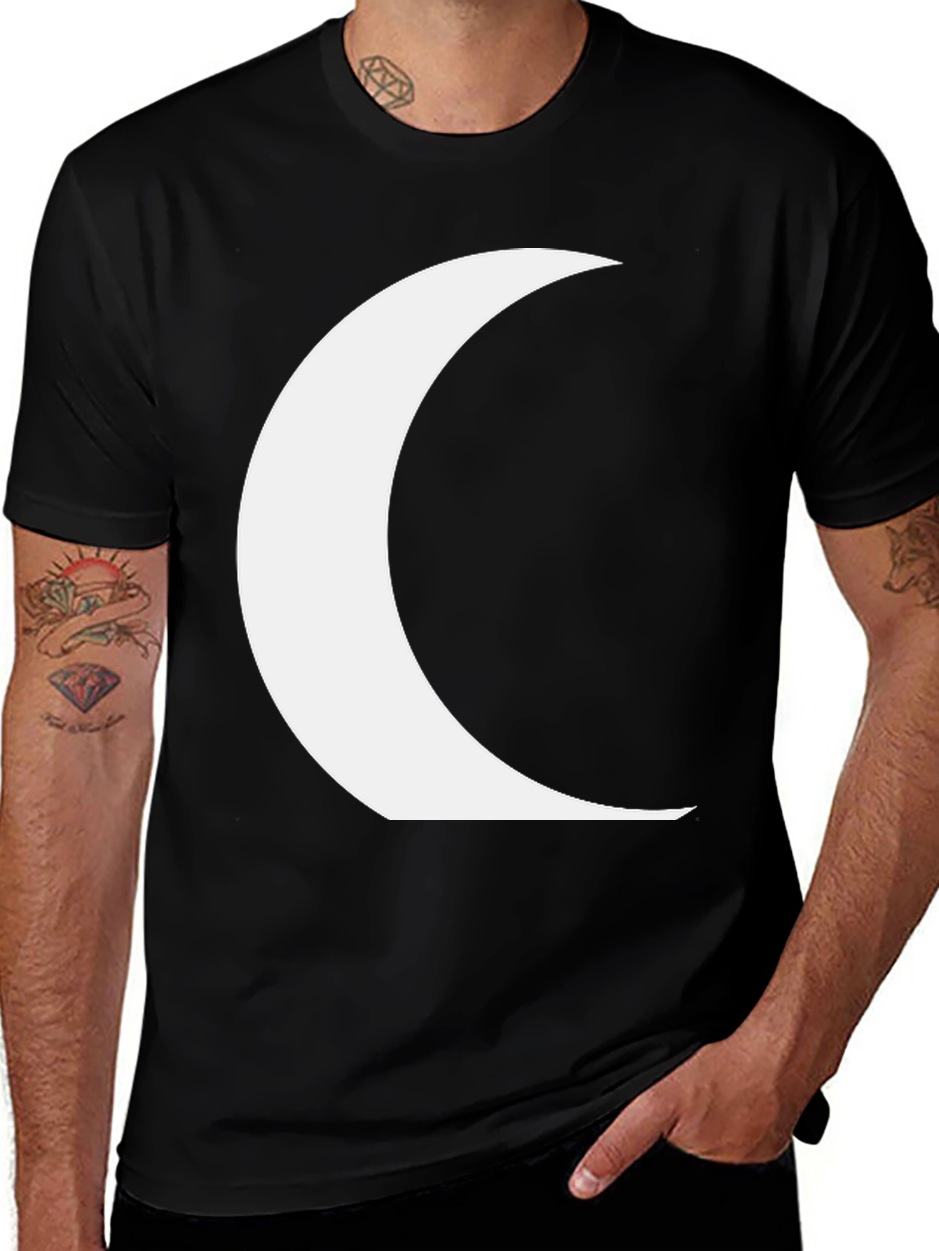 Variant 5 of Crescent Moon Graphic Tee - Black Cotton T-Shirt