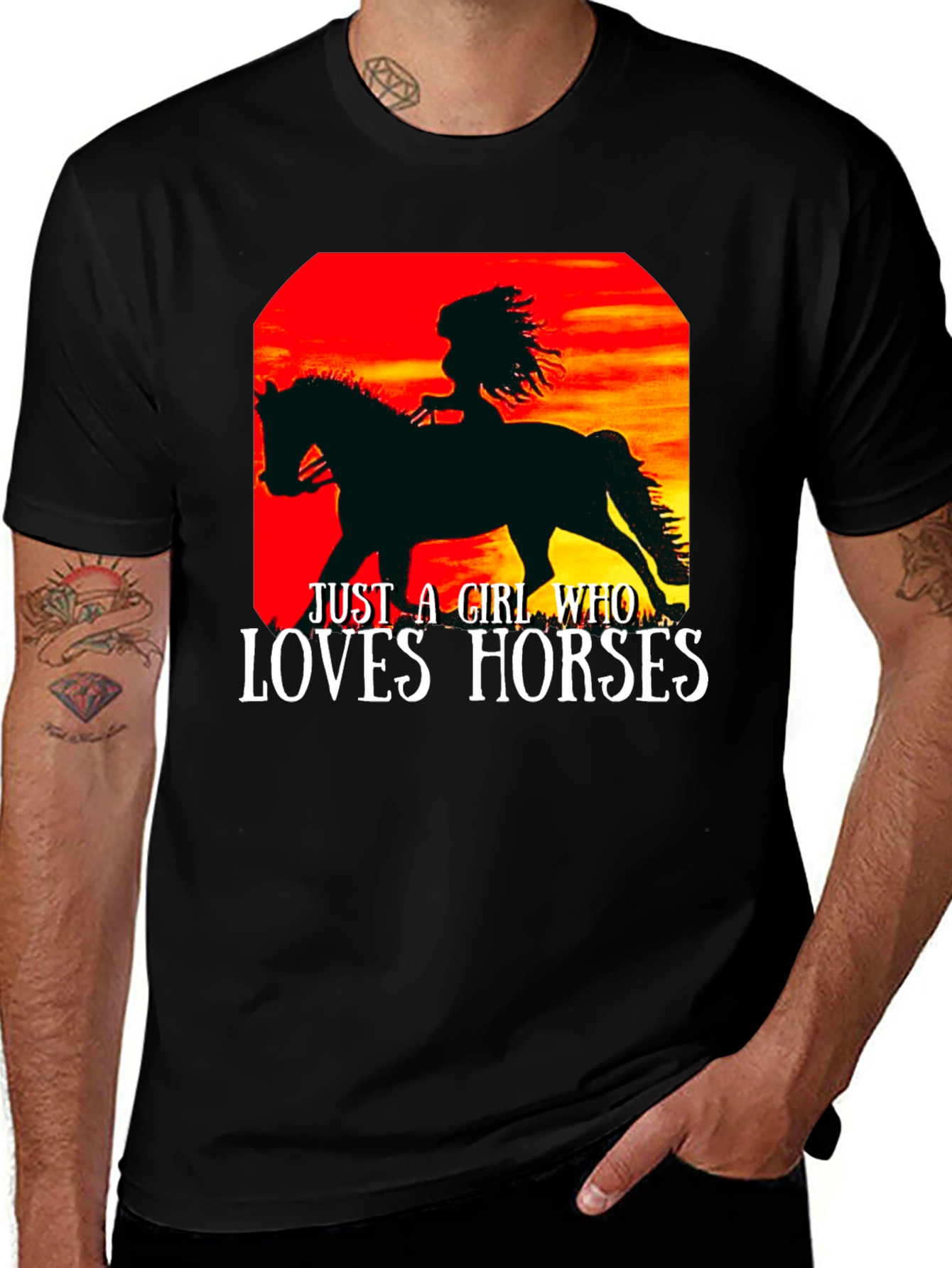 Girl Who Loves Horses T-Shirt - Equestrian Sunset Design