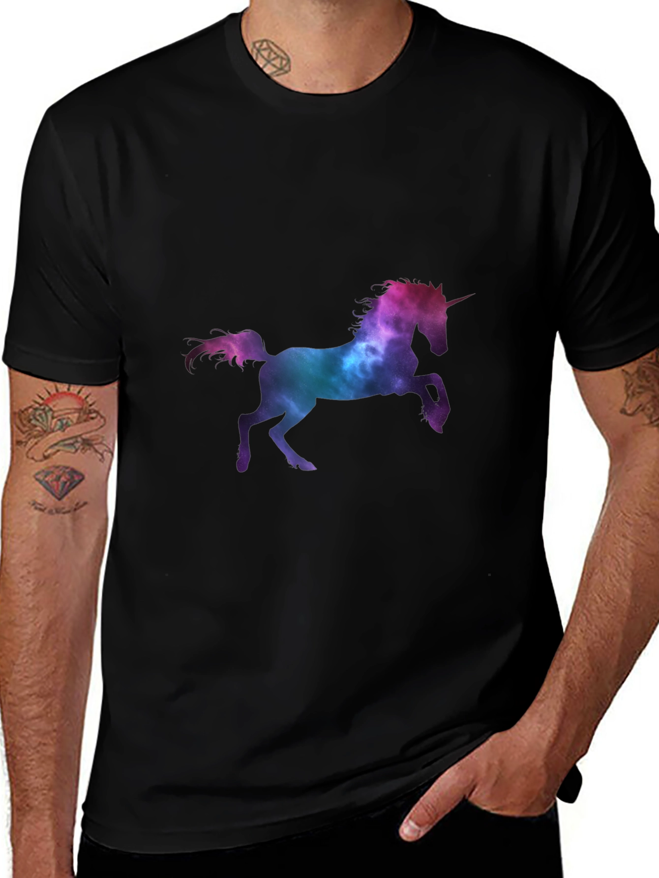 Unicorn Galaxy Print Black T-Shirt