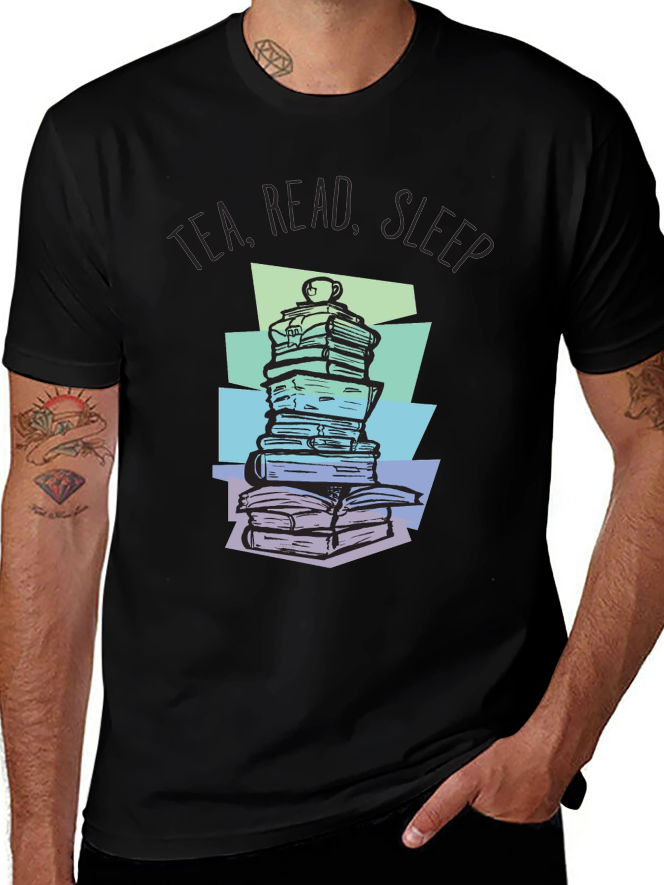 Variant 12 of Tea, Read, Sleep Stacked Book T-Shirt