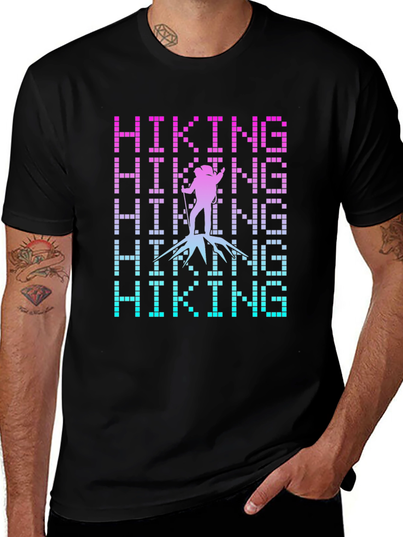 Variant 24 of Hiking Pixel Art Graphic Tee - Black