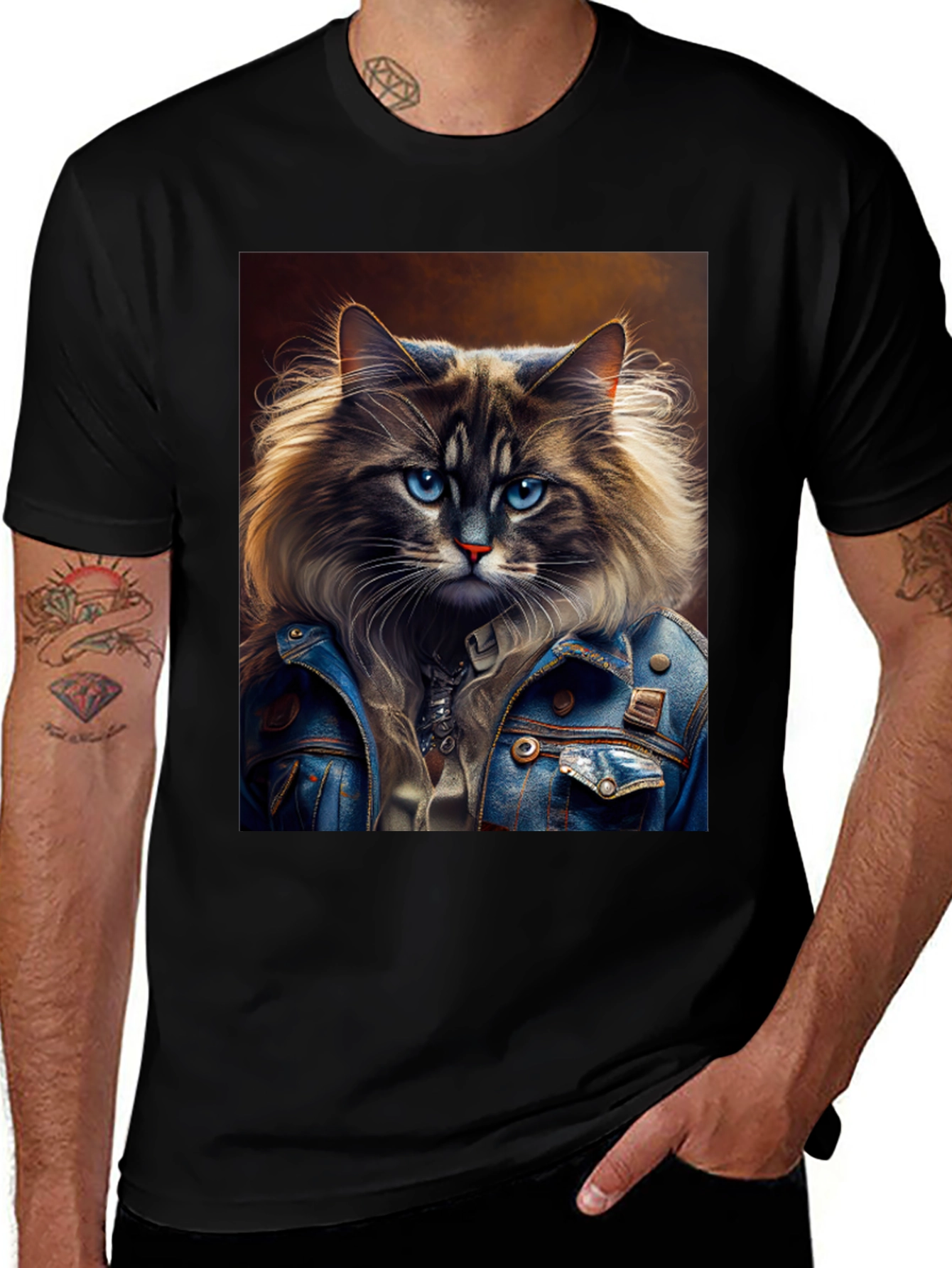 Variant 8 of Cat in Denim Jacket Graphic T-Shirt