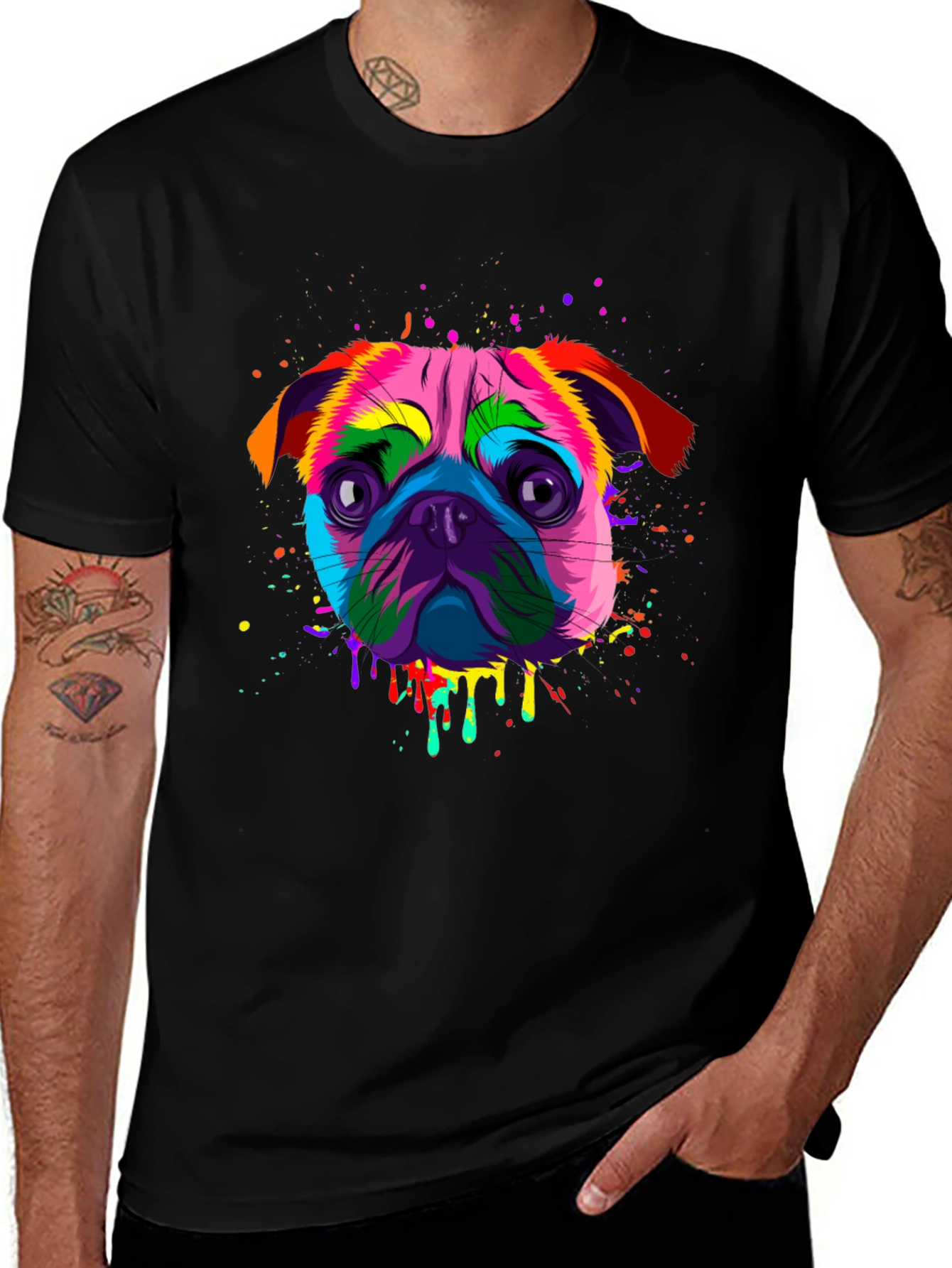 Variant 5 of Colorful Pug Graphic Tee - Black T-Shirt