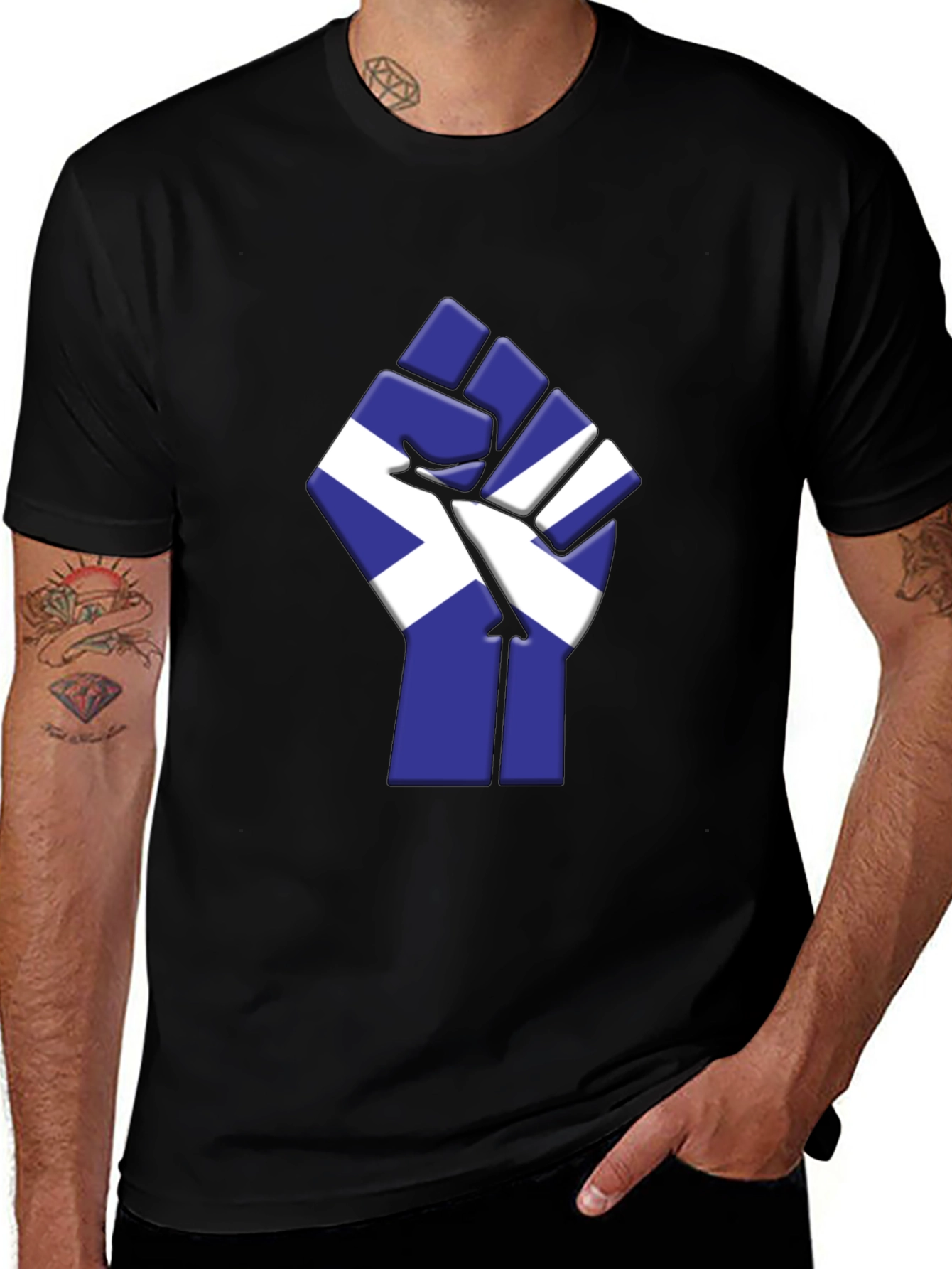 Scottish Pride Black T-Shirt - Saltire Fist Design