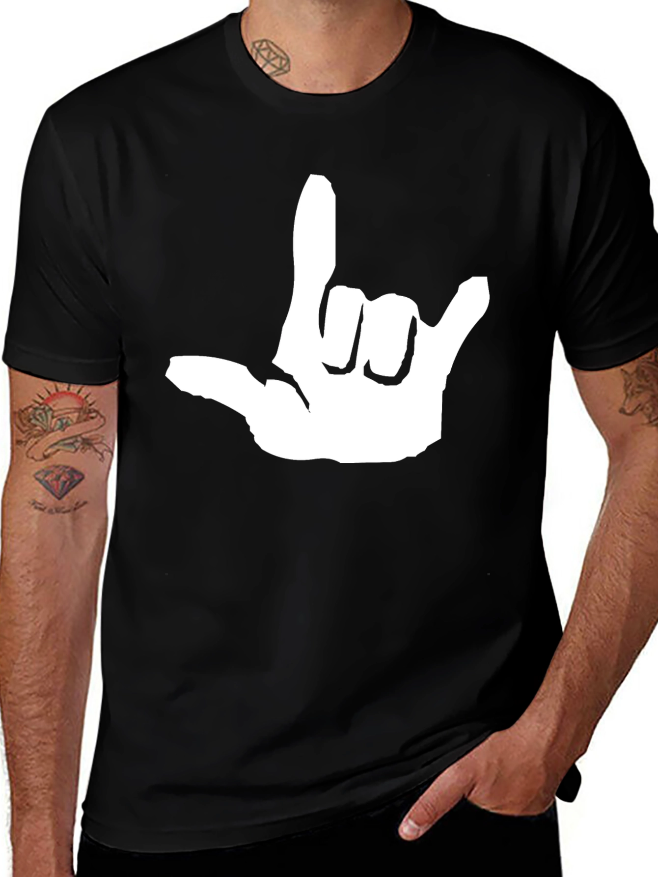 Variant 9 of I Love You Hand Sign Graphic Tee - Black