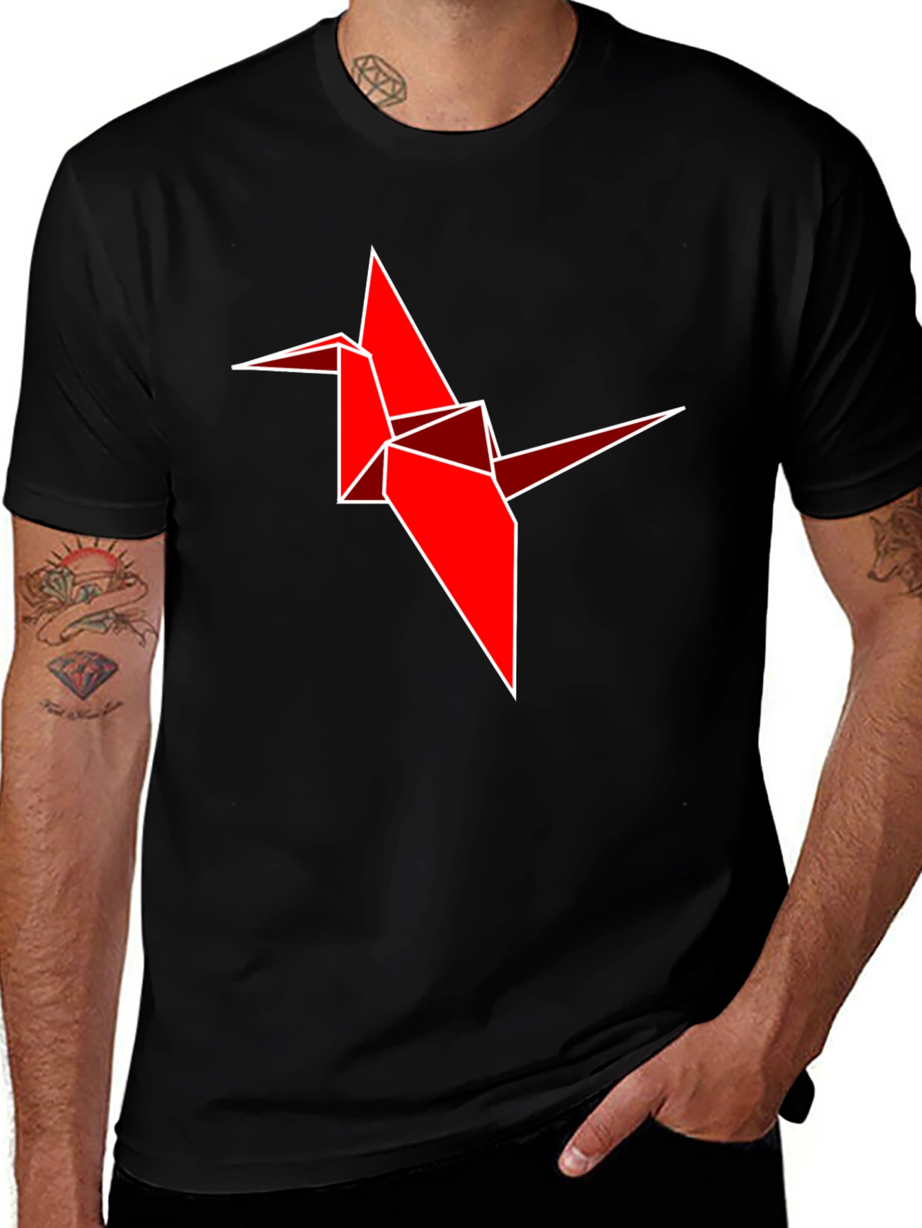 Variant 16 of Origami Crane Graphic Tee - Stylish Black Cotton Shirt