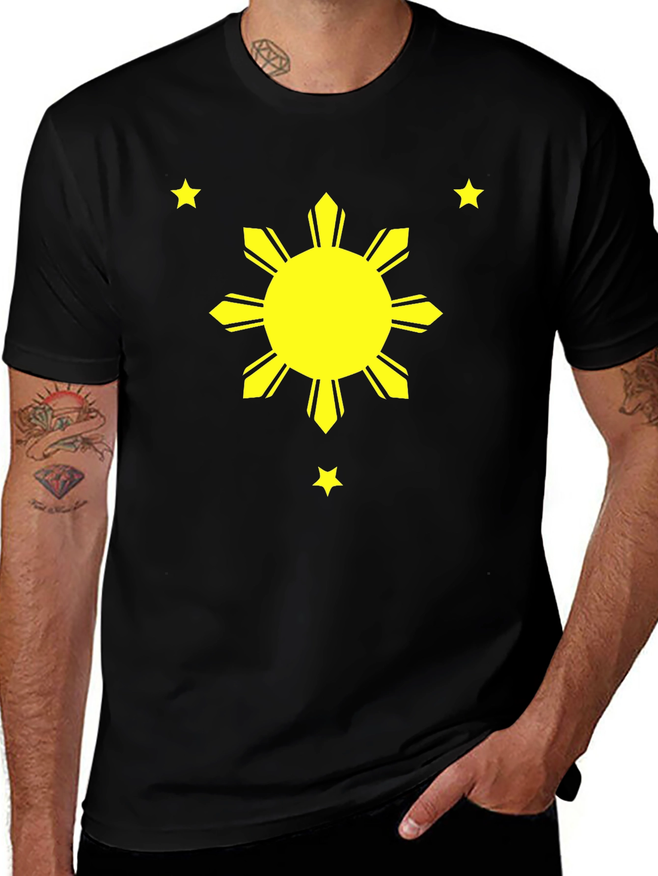 Variant 24 of Philippines Flag Sun & Stars Black T-Shirt