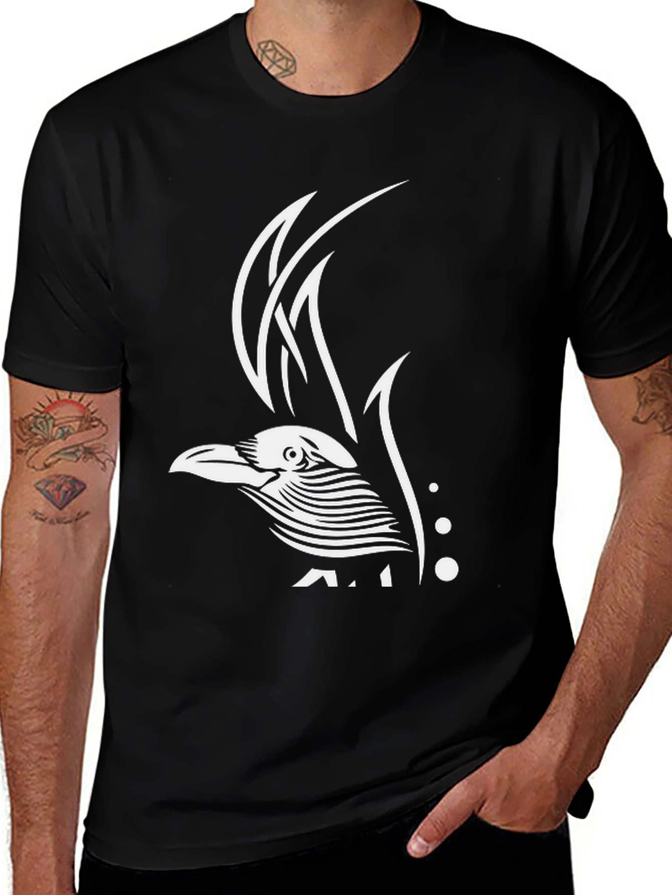 Variant 16 of Raven Graphic Tee - Black Cotton Bird Design T-Shirt