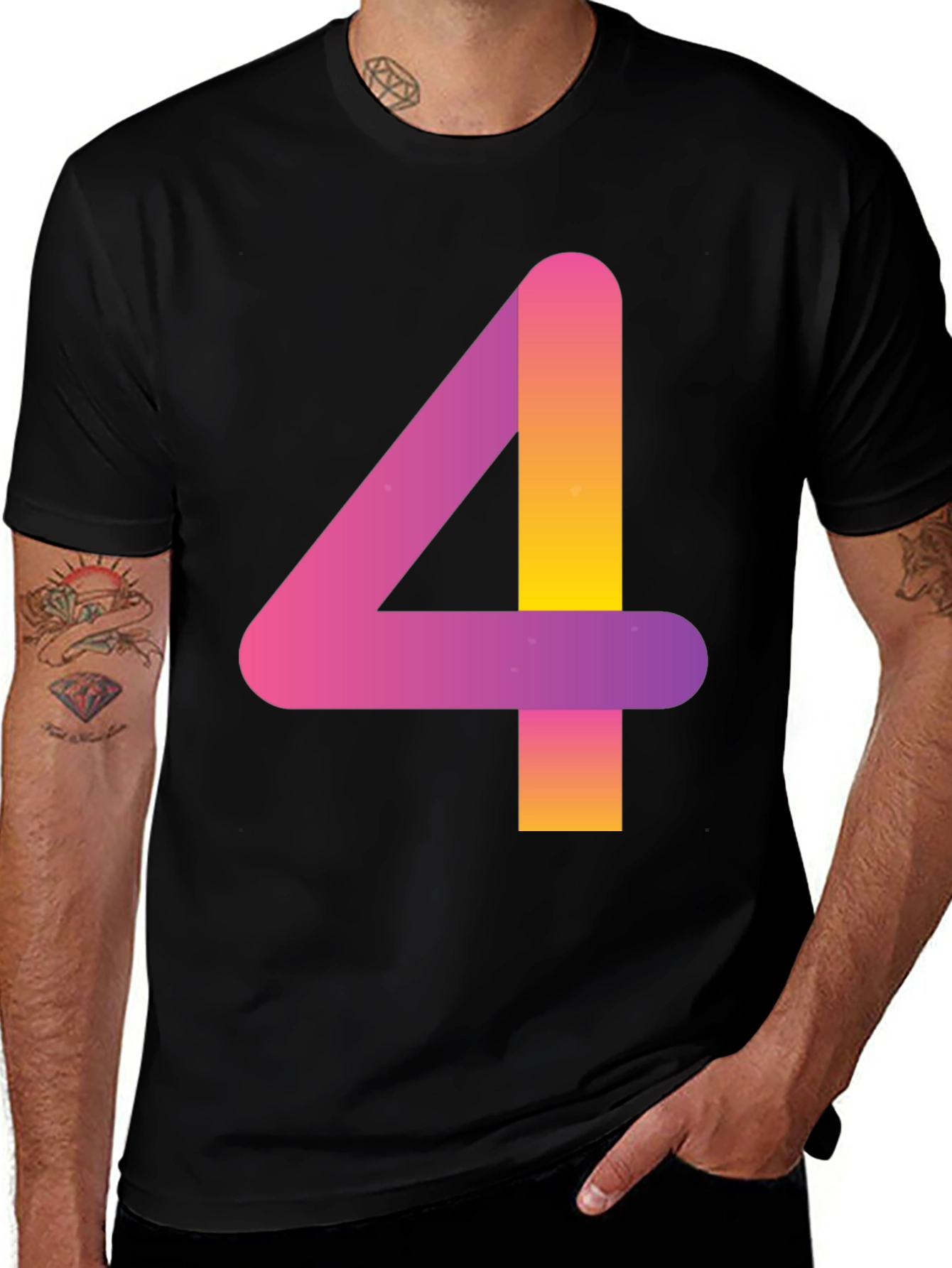 Gradient Number 4 Graphic Tee - Soft Cotton Blend