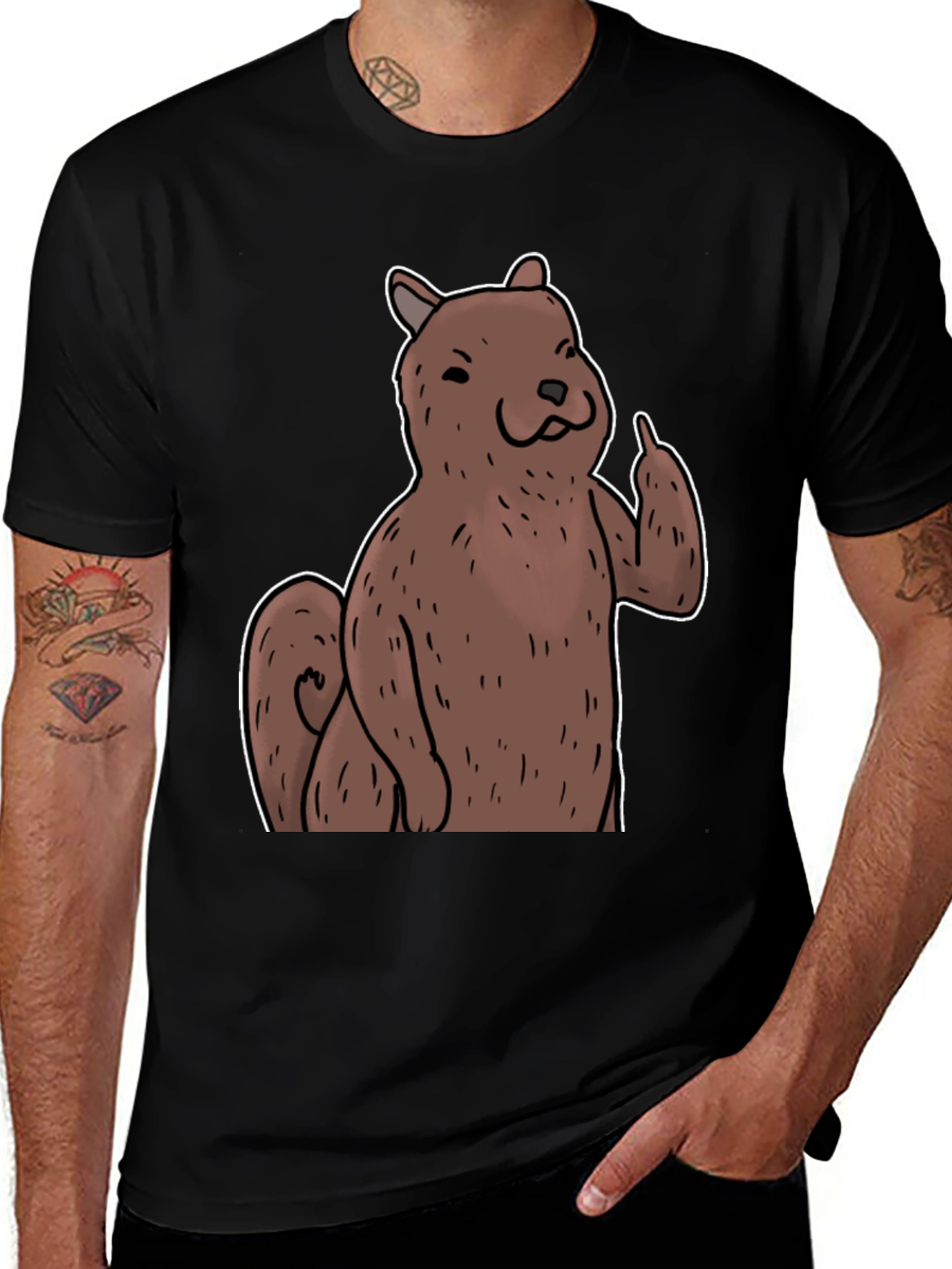 Variant 21 of Funny Squirrel Flipping Off Black T-Shirt