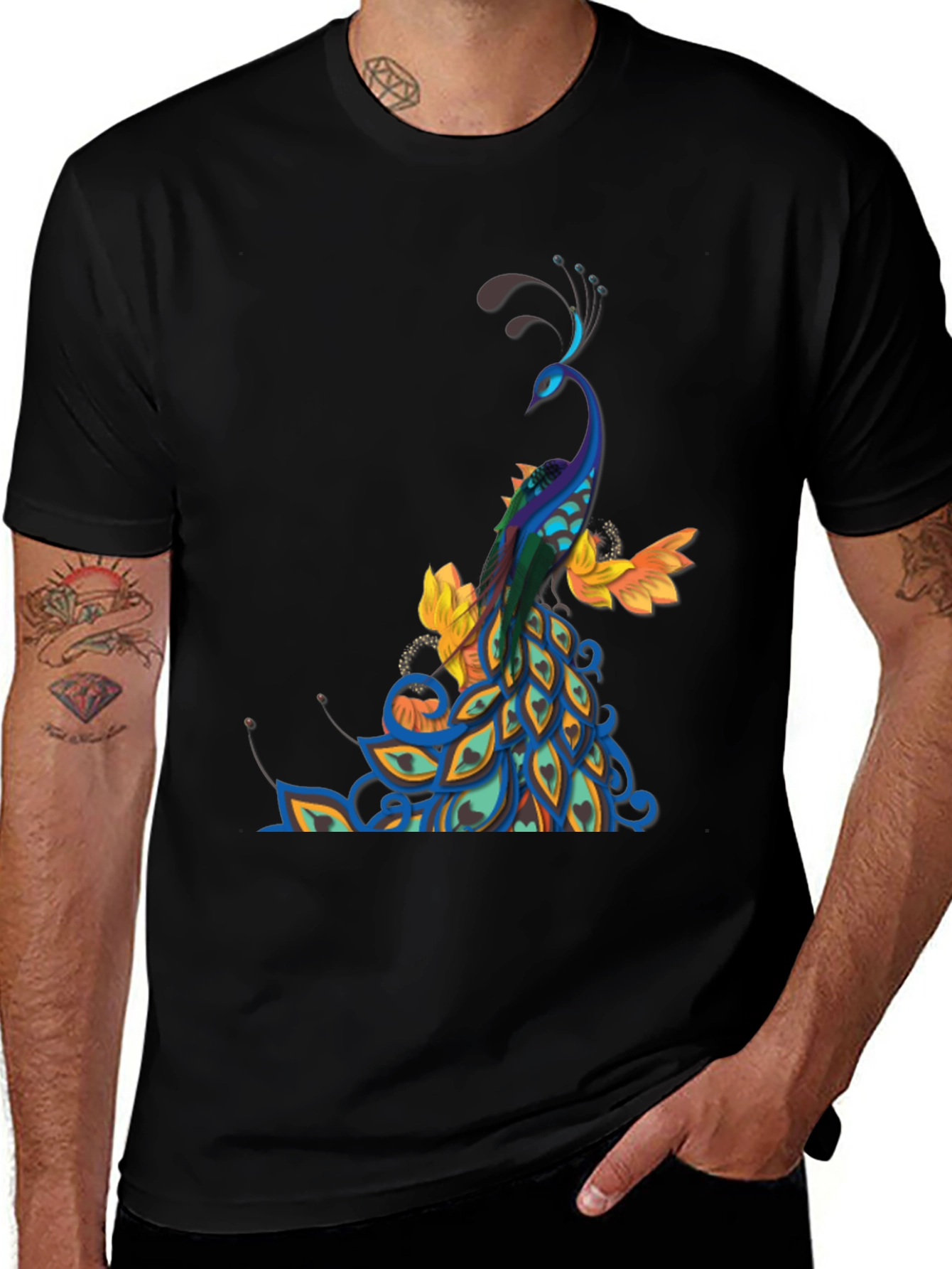 Peacock Graphic Black T-Shirt