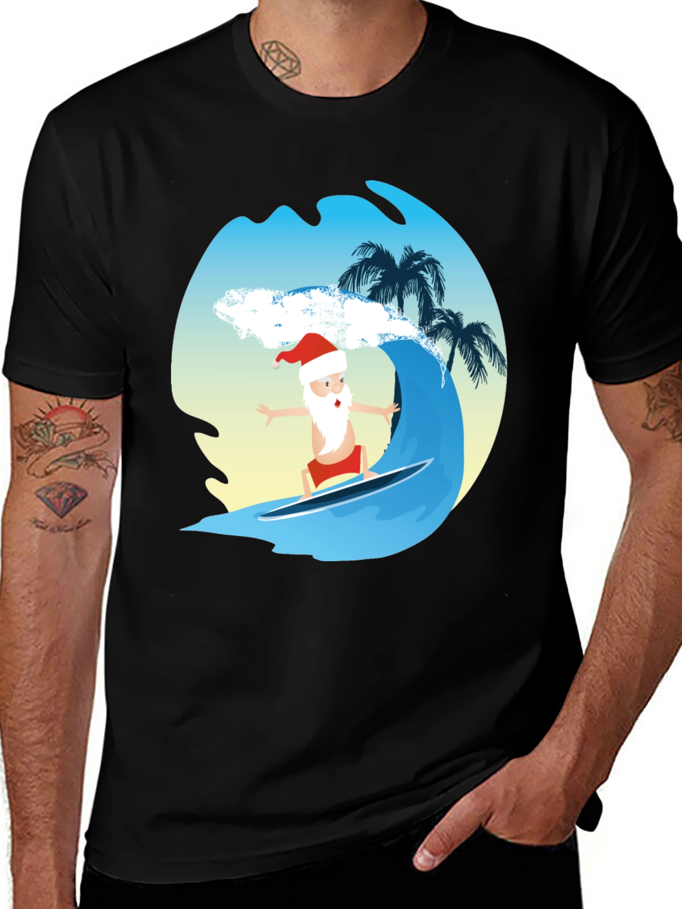 Variant 30 of Surfing Santa Graphic Tee - Holiday Fun