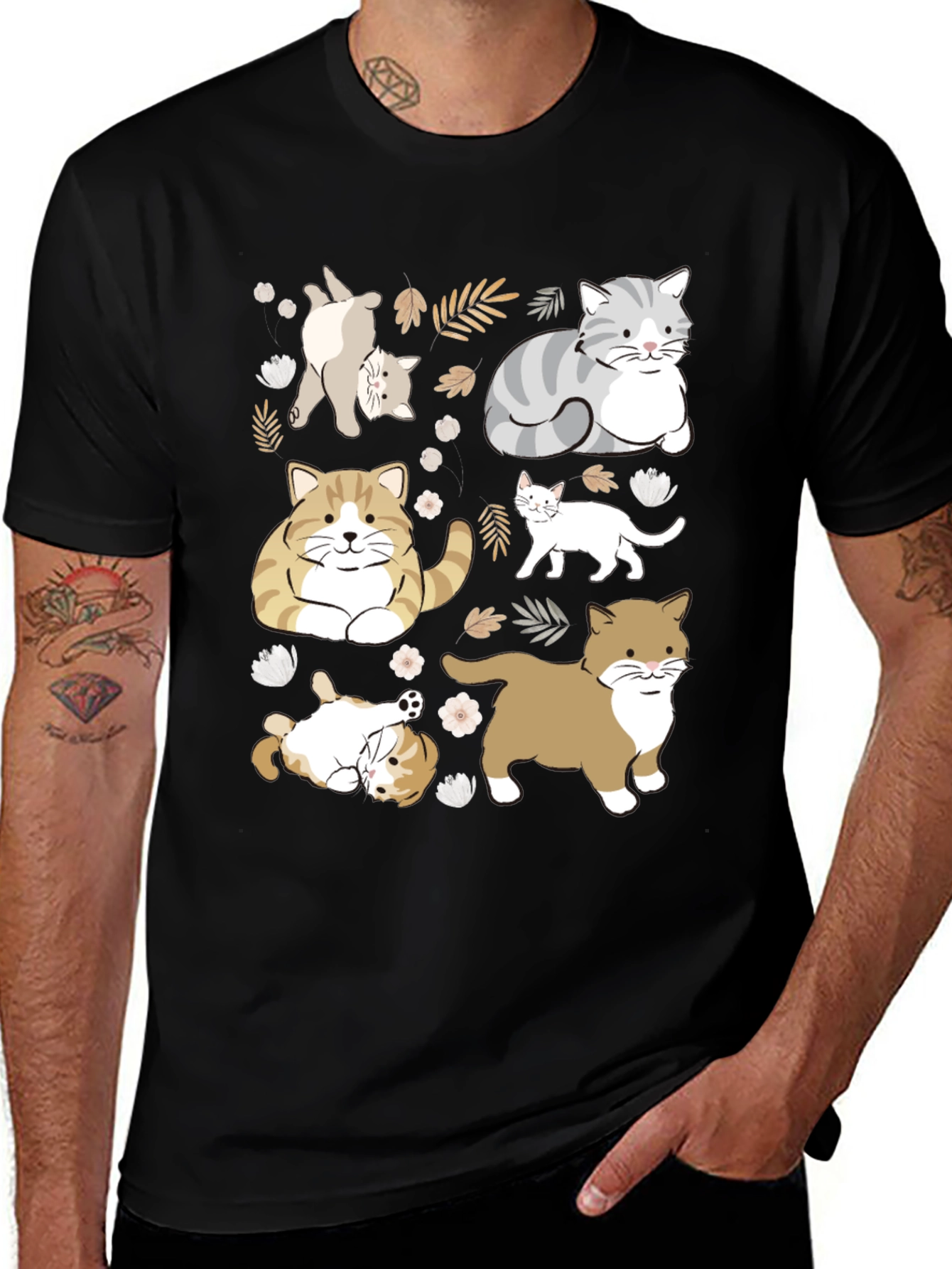 Variant 16 of Cute Cats Graphic Print Black T-Shirt