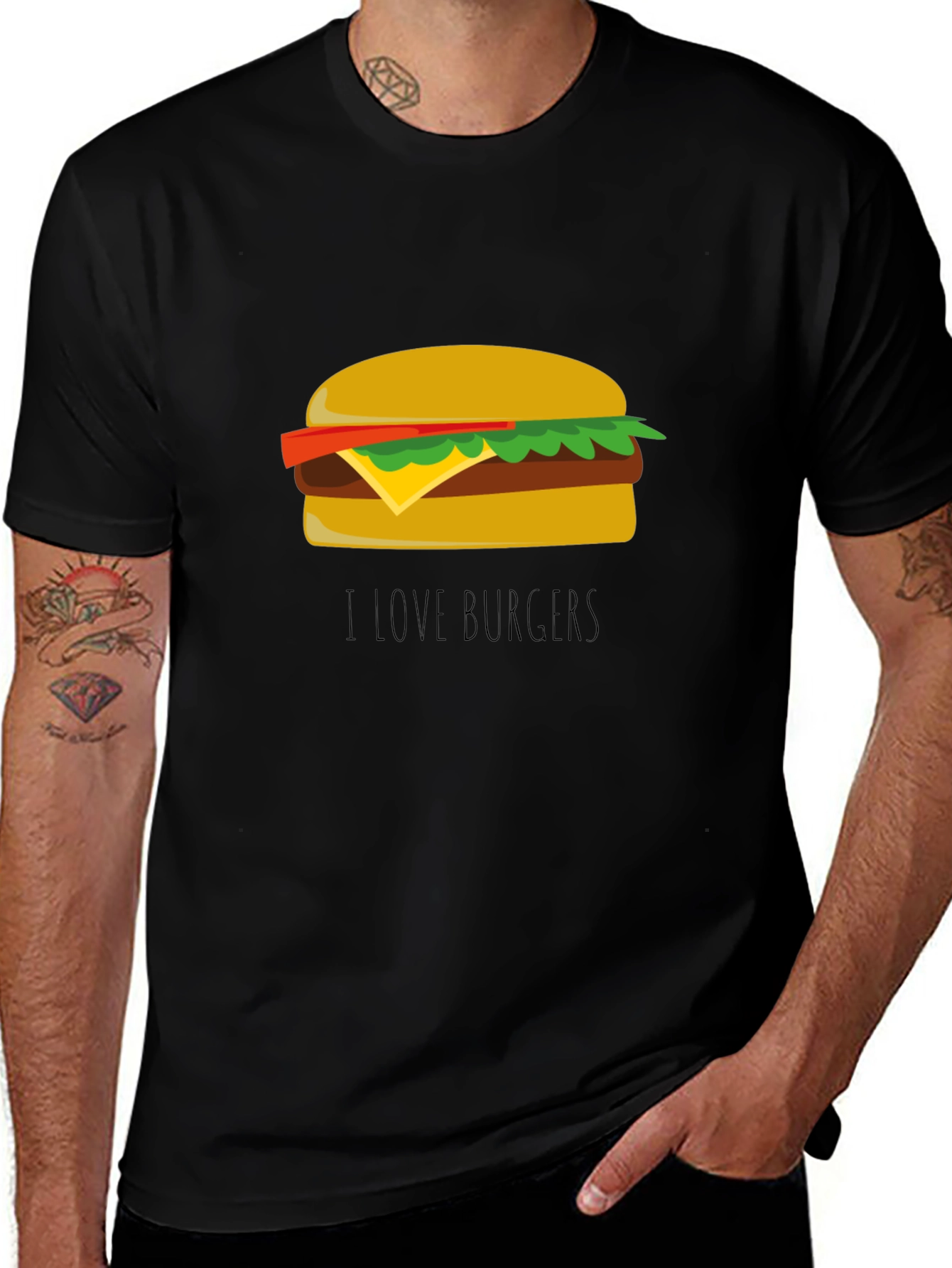 Variant 27 of I Love Burgers T-Shirt - Casual Black Tee