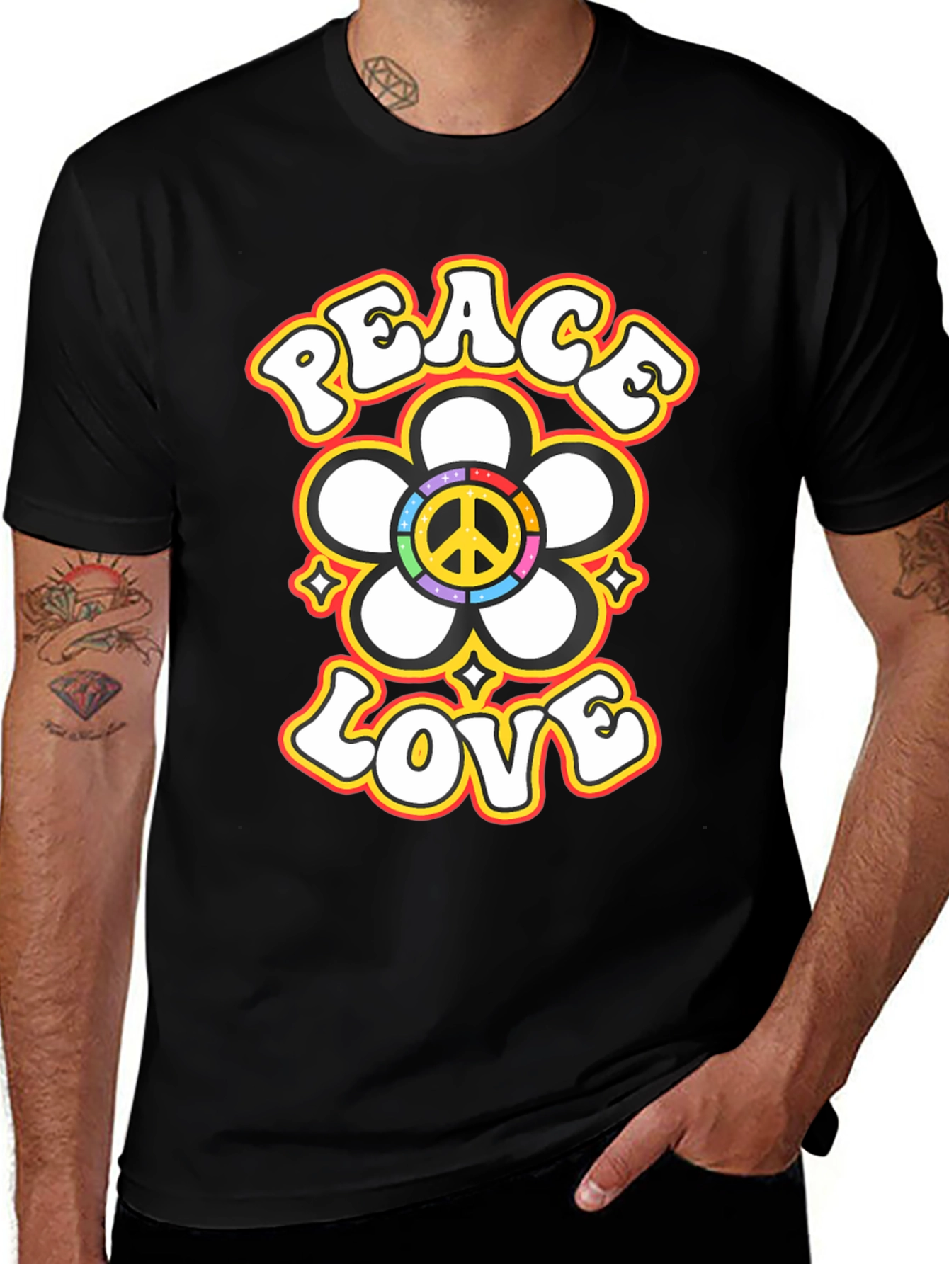 Variant 14 of Peace Love Flower Power Retro Graphic T-Shirt
