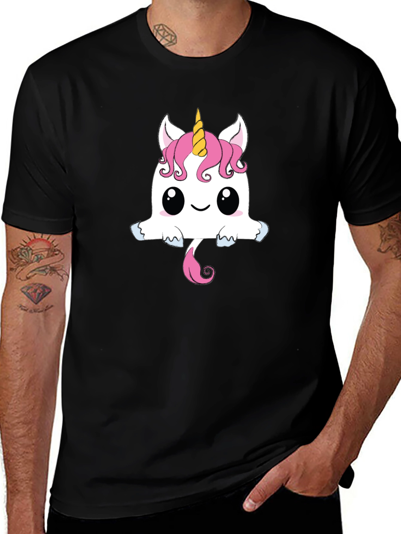 Variant 4 of Cute Unicorn Graphic Tee - Black Cotton T-Shirt