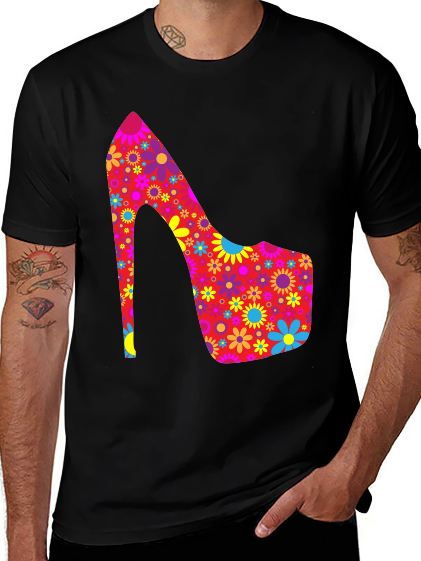 Variant 12 of Floral High Heel Graphic Tee - Trendy Men's Shirt