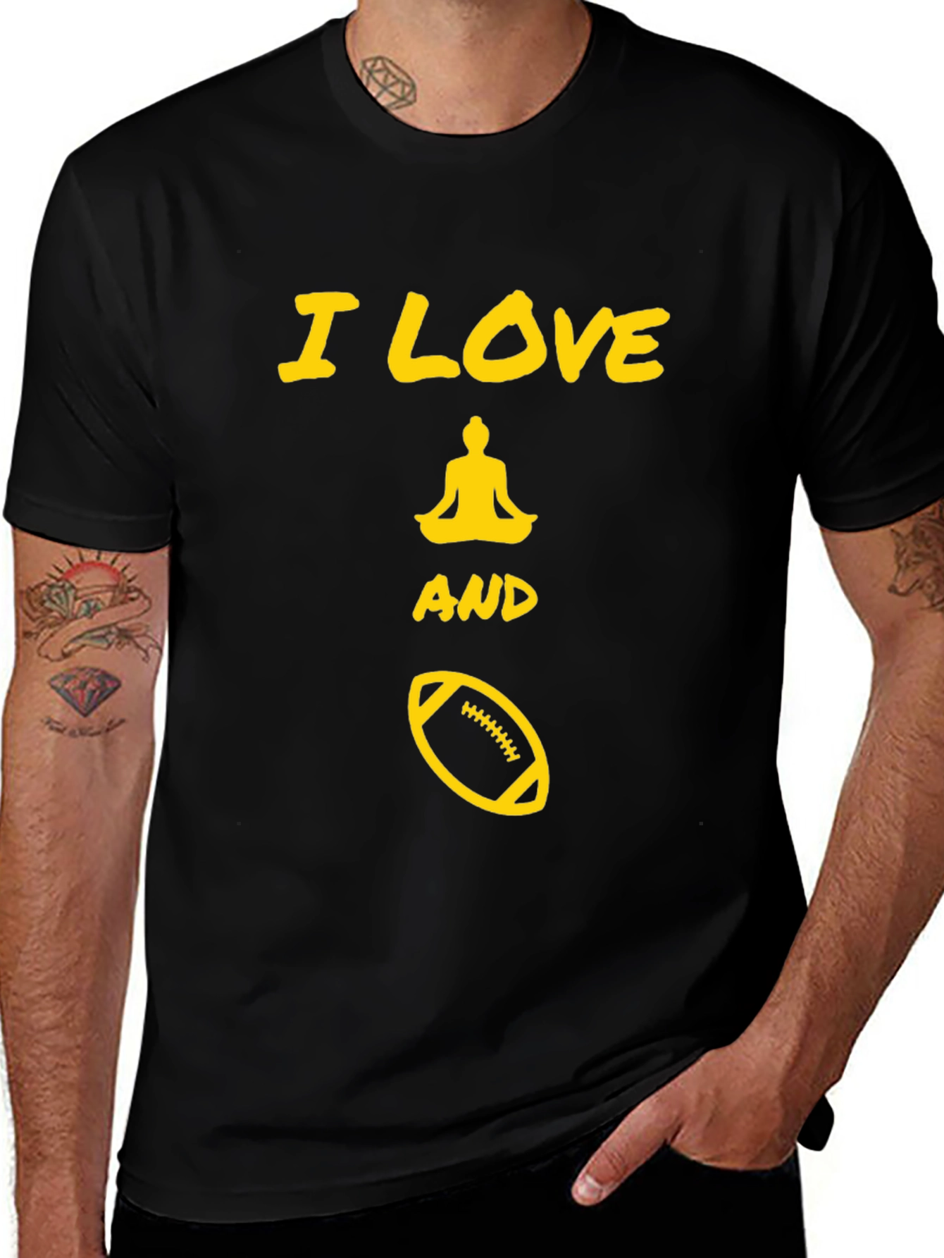 Variant 23 of I Love Yoga and Football Black Graphic Tee