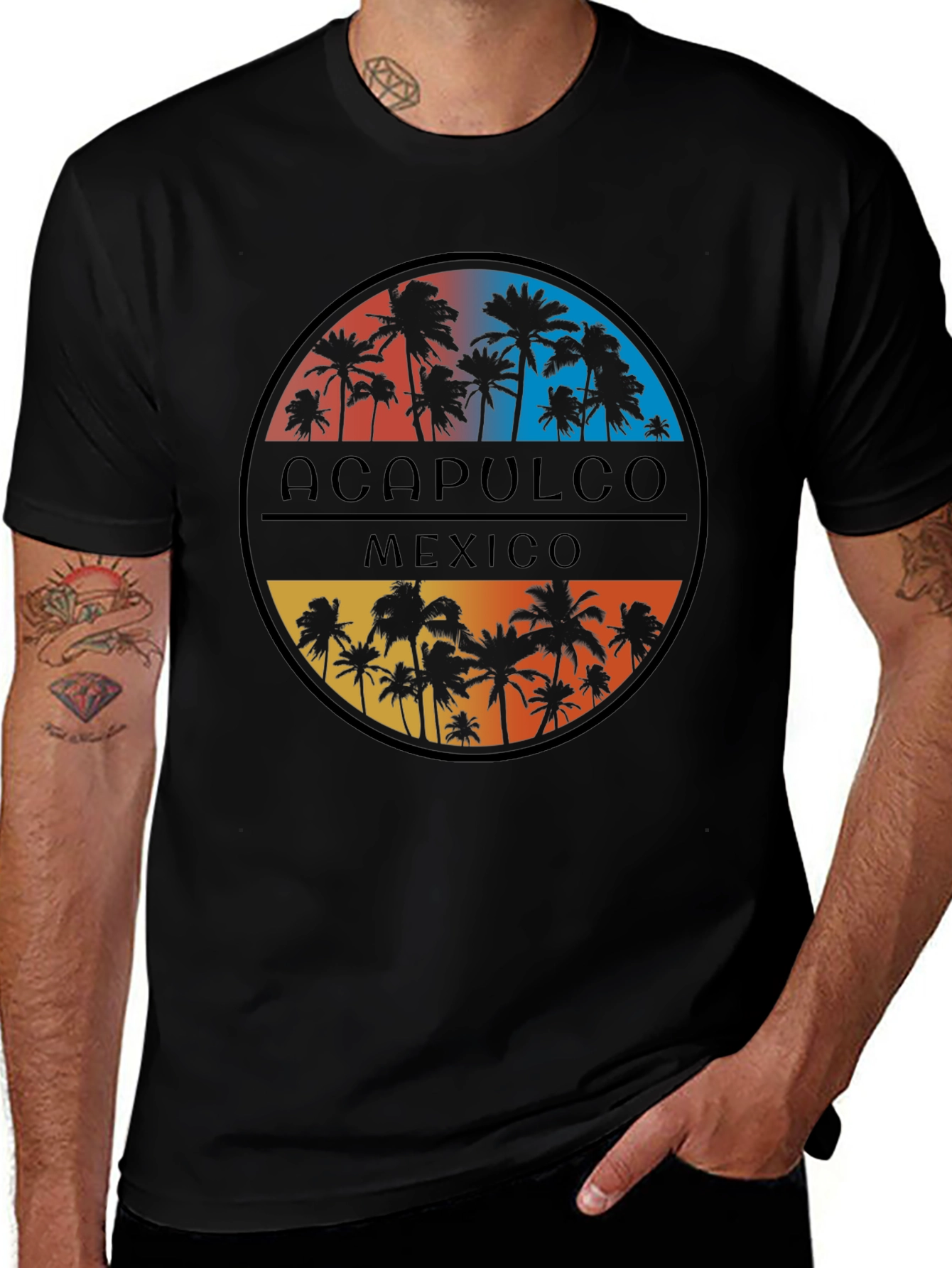 Variant 9 of Acapulco Mexico Palm Tree Graphic Tee - Black