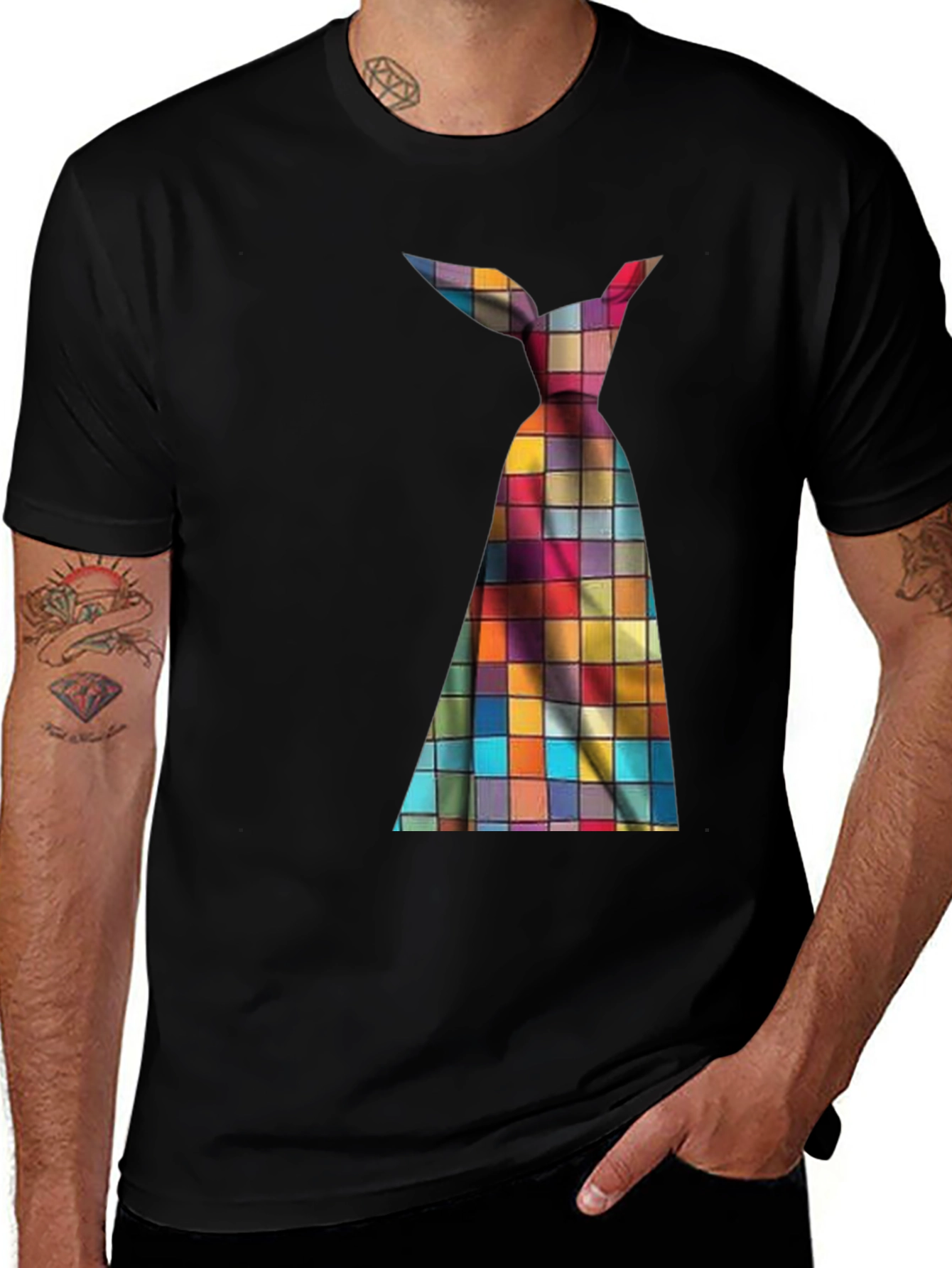 Variant 14 of Men's Novelty Checkered Tie Graphic Tee