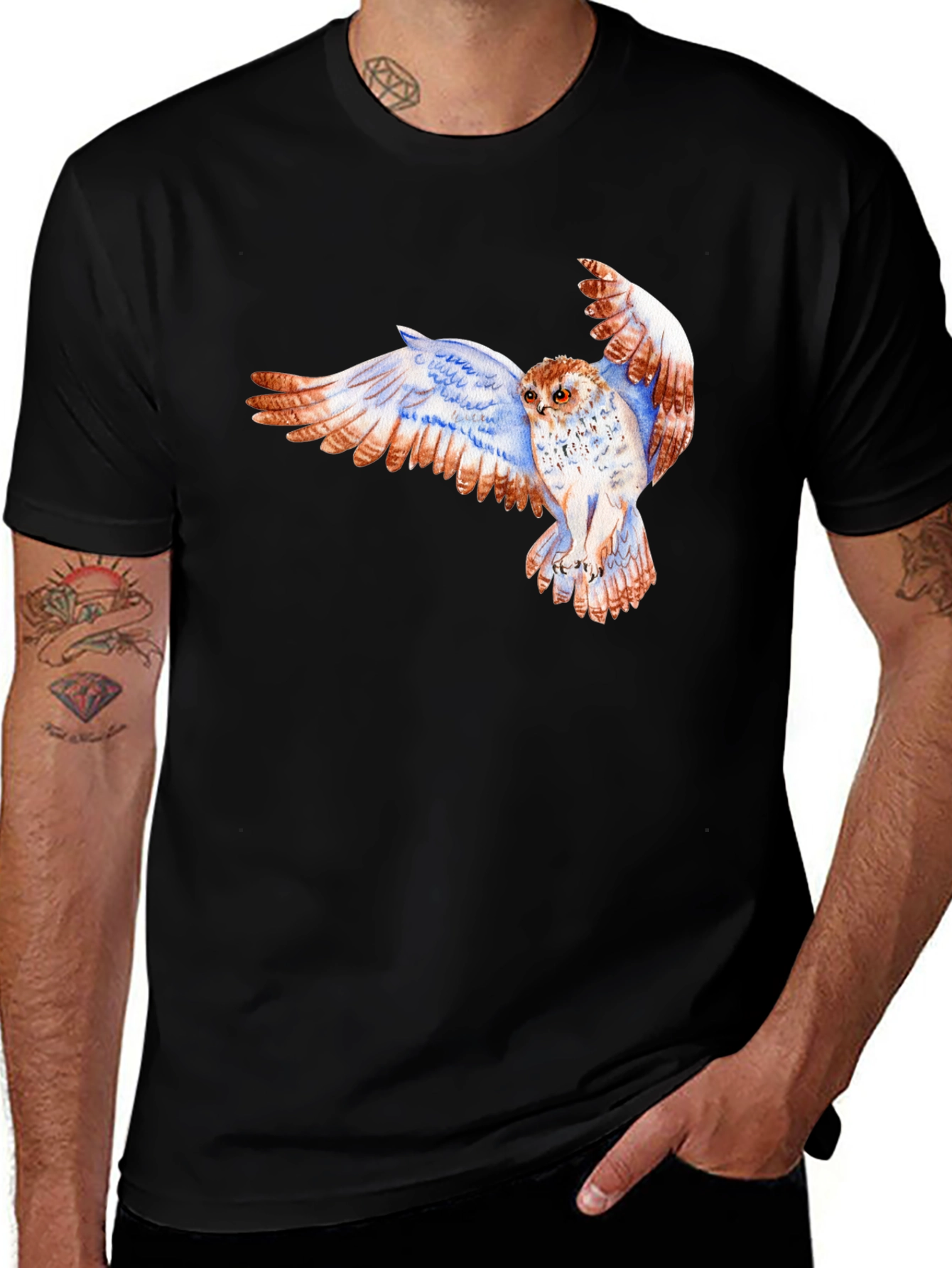 Variant 15 of Owl Print Crew Neck T-Shirt - Men's Graphic Tee